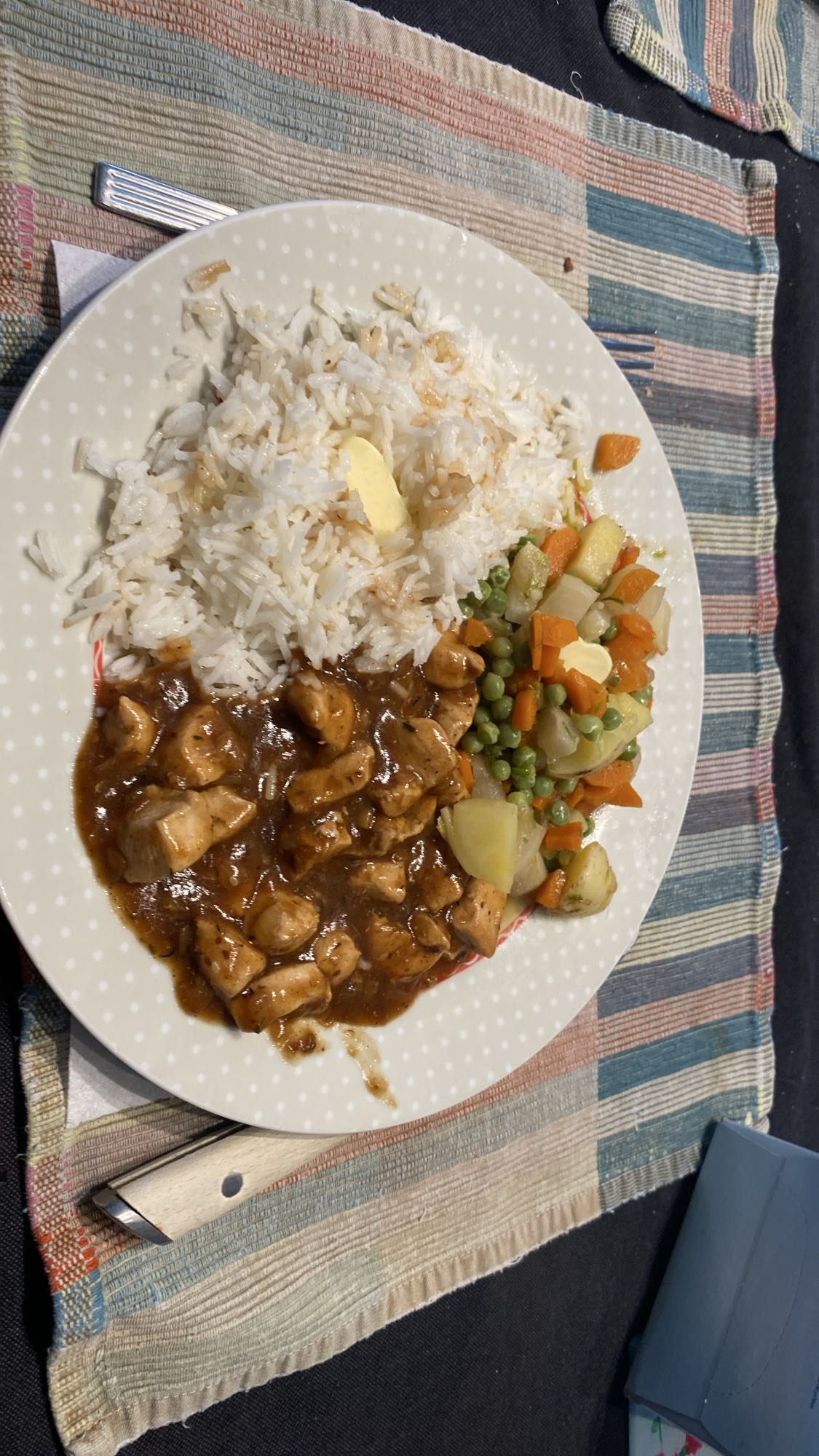 Poulet sauce riz légumes