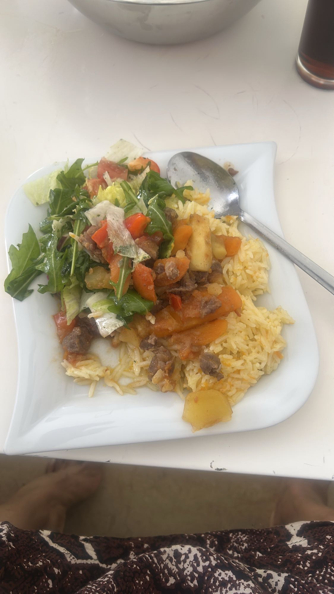 Reis mit Rind und Salat
