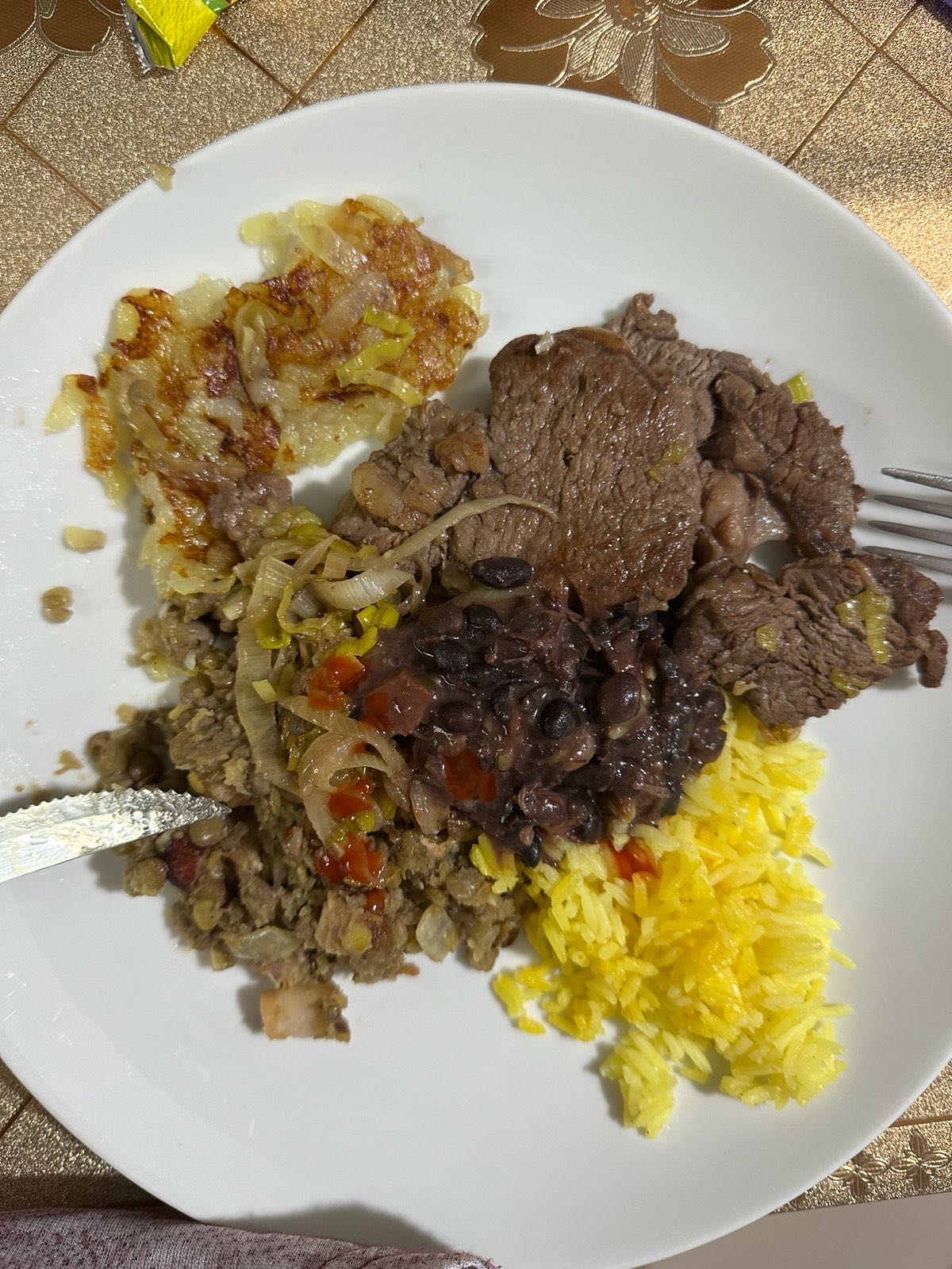 Prato com carne e arroz