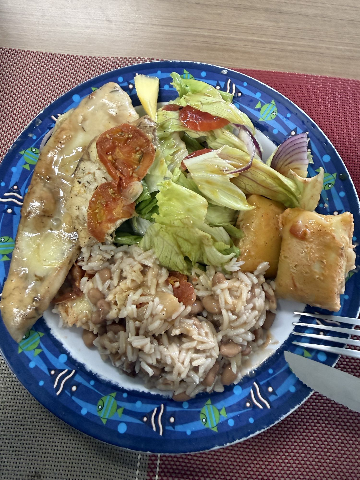 Frango com arroz e salada