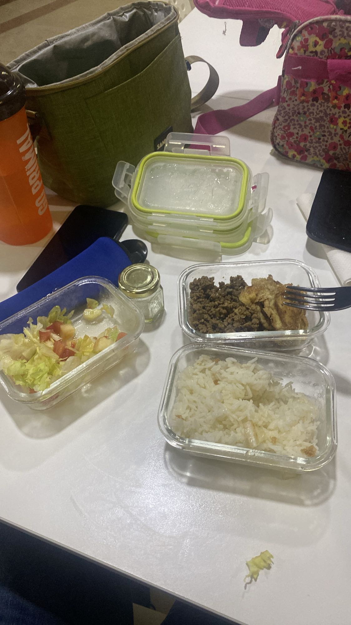 arroz con carne y ensalada