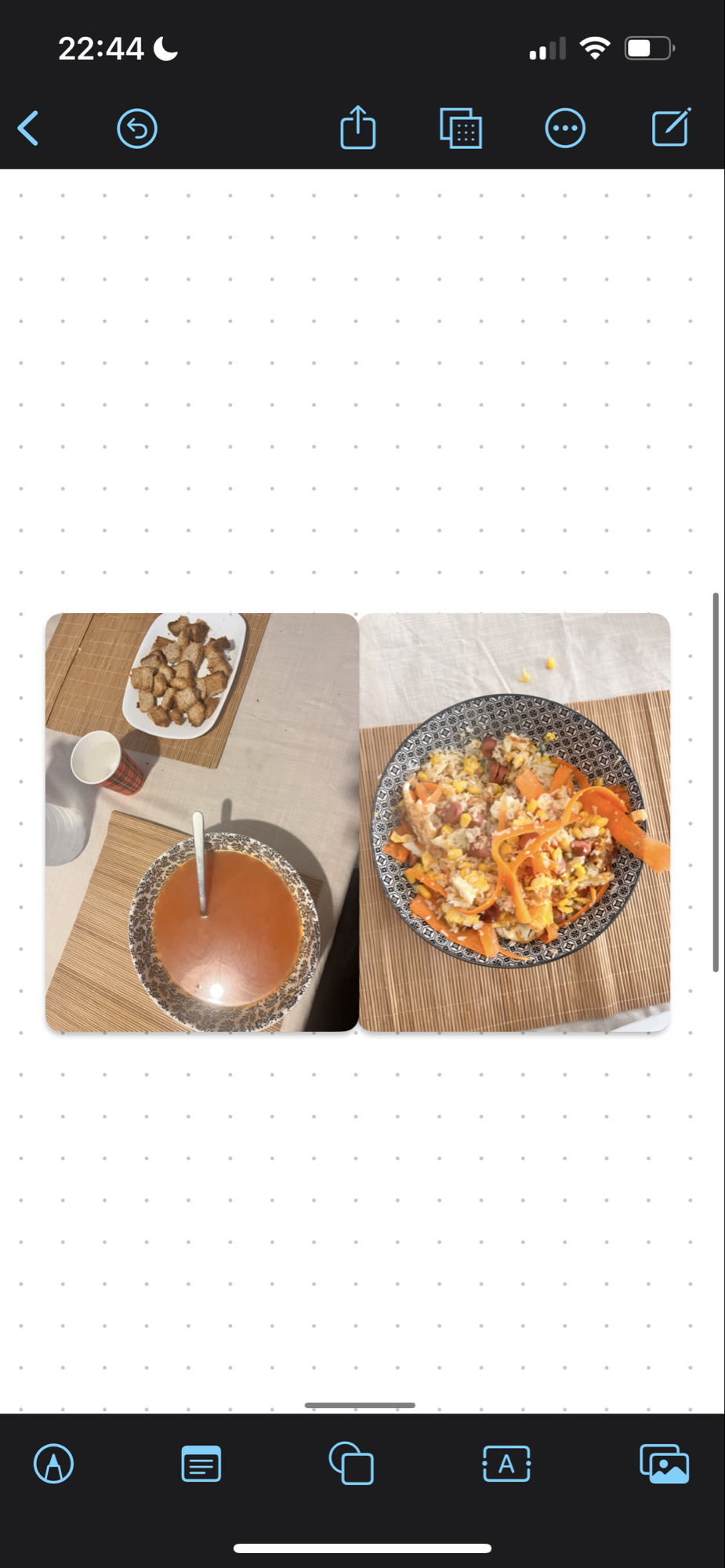 Soupe et salade composée avec poire, compote et chocolat noir à la framboise