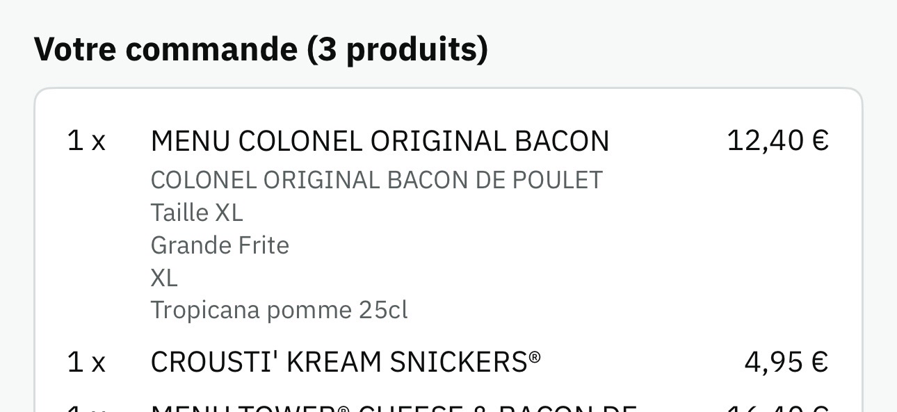 Menu bacon poulet XL