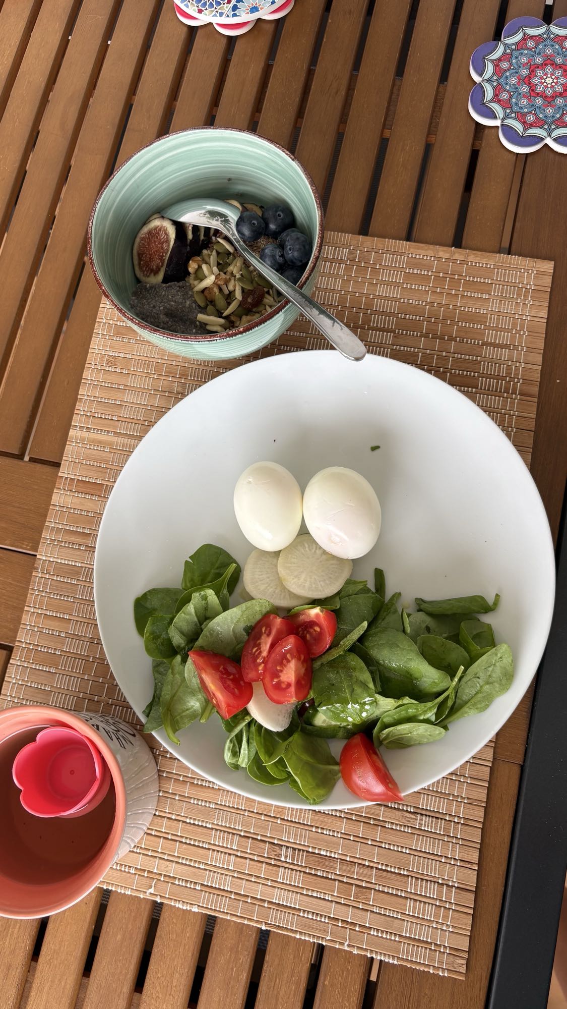 Egg Salad Fruit Bowl with Millet Porridge and Olive Oil