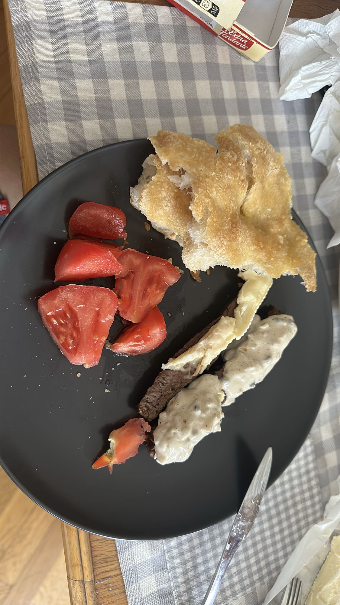 Steak Bread Tomato Plate