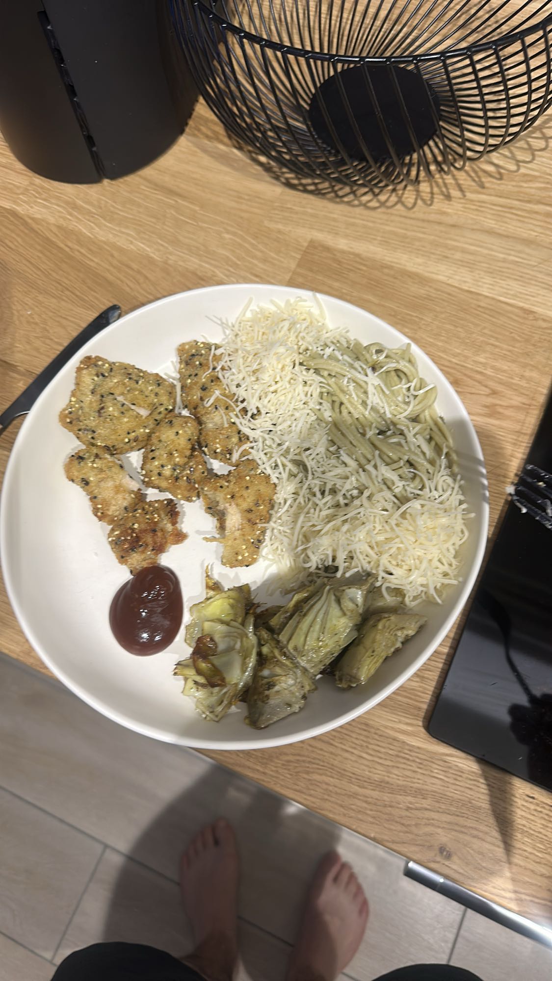 Poulet pané et pâtes