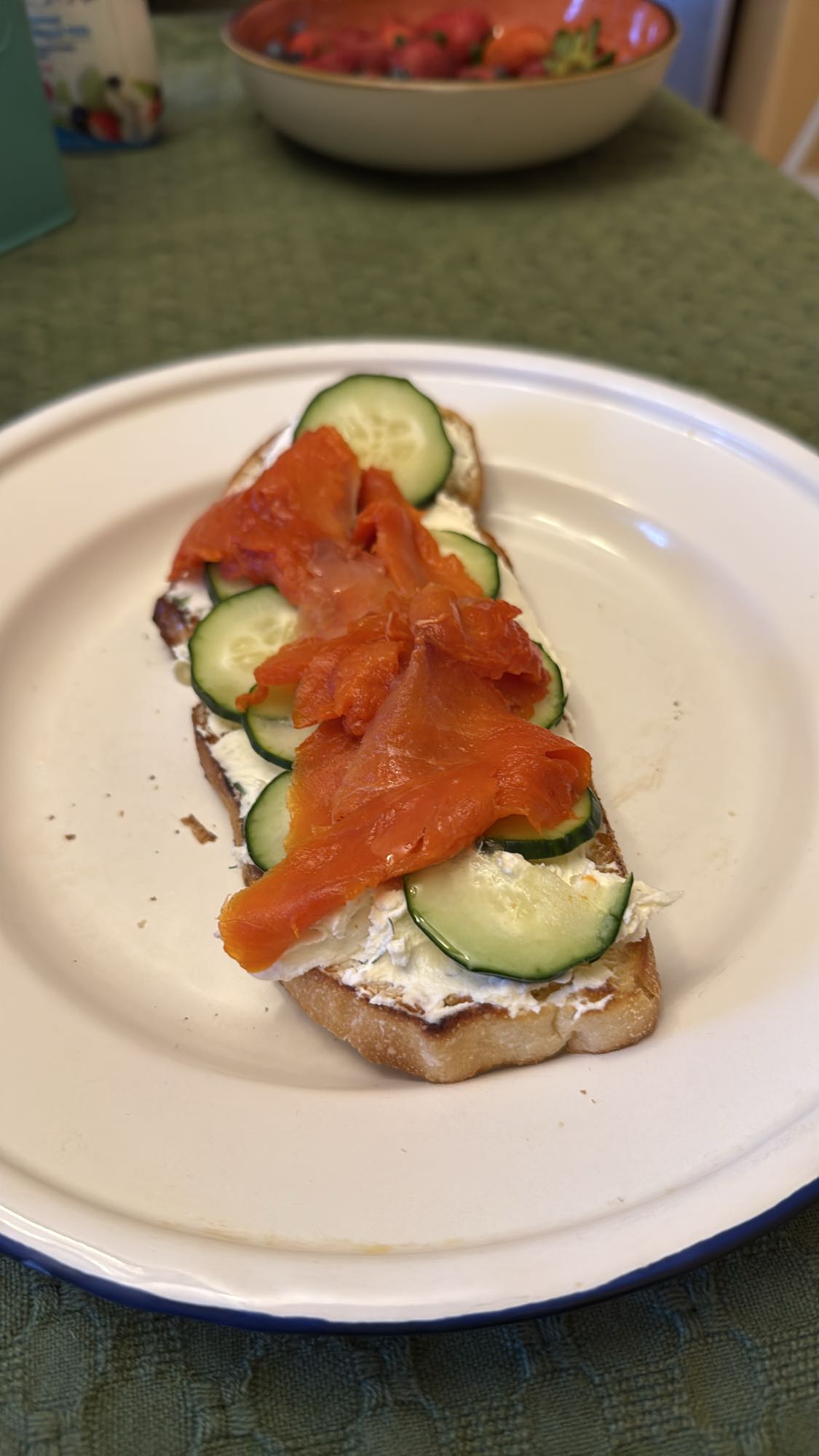 Sourdough Toast with Smoked Salmon, Cucumber, and Cream Cheese