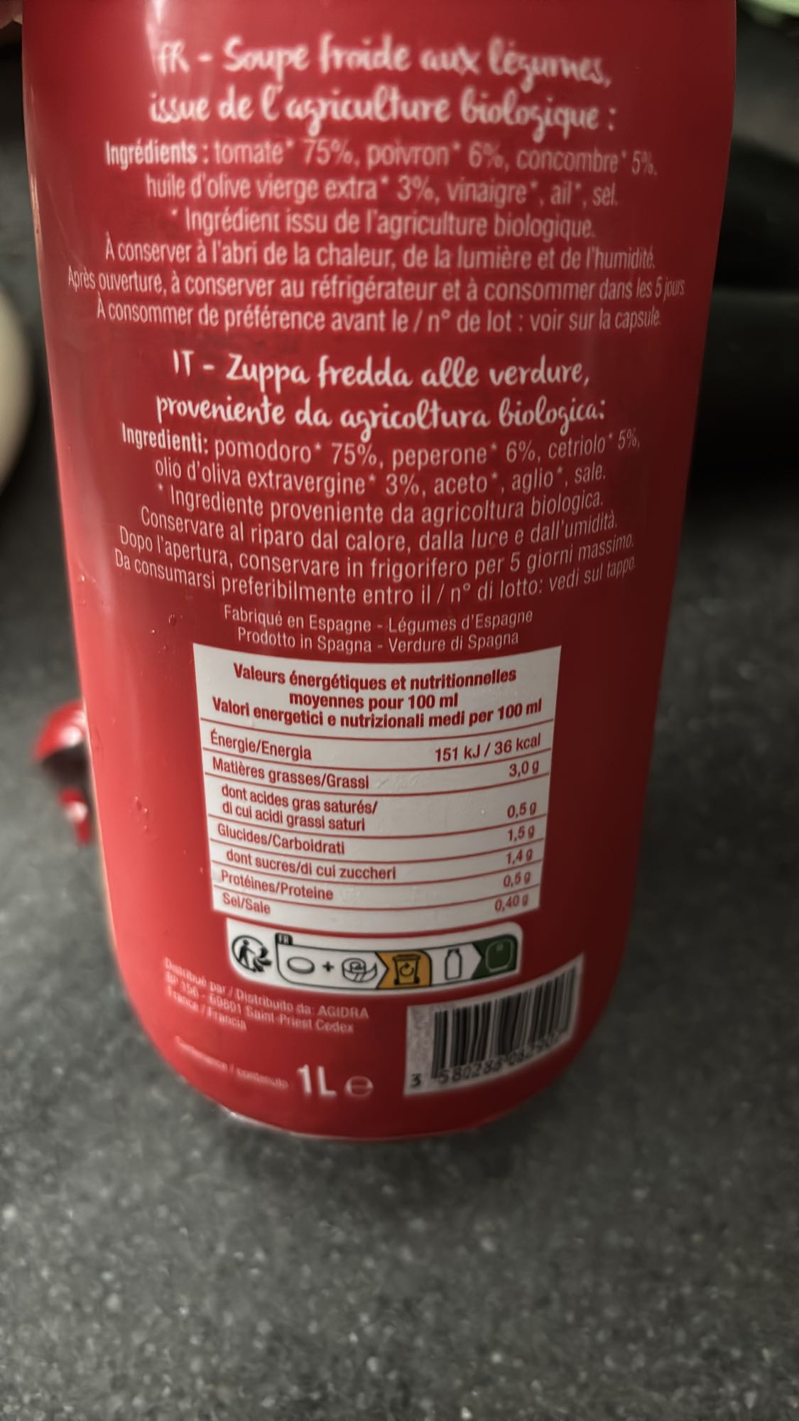 Soupe froide légumes