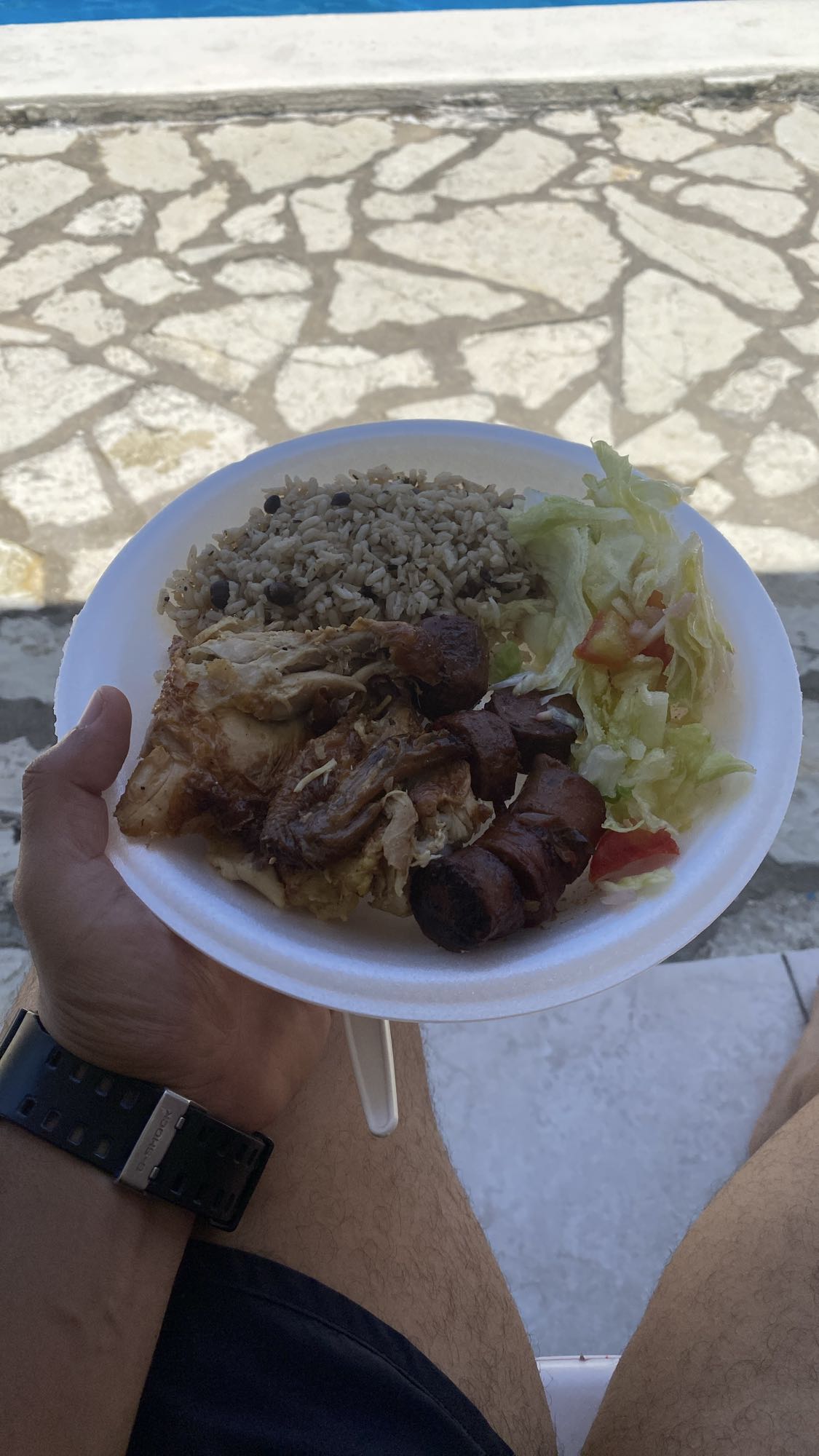 pollo con arroz y ensalada