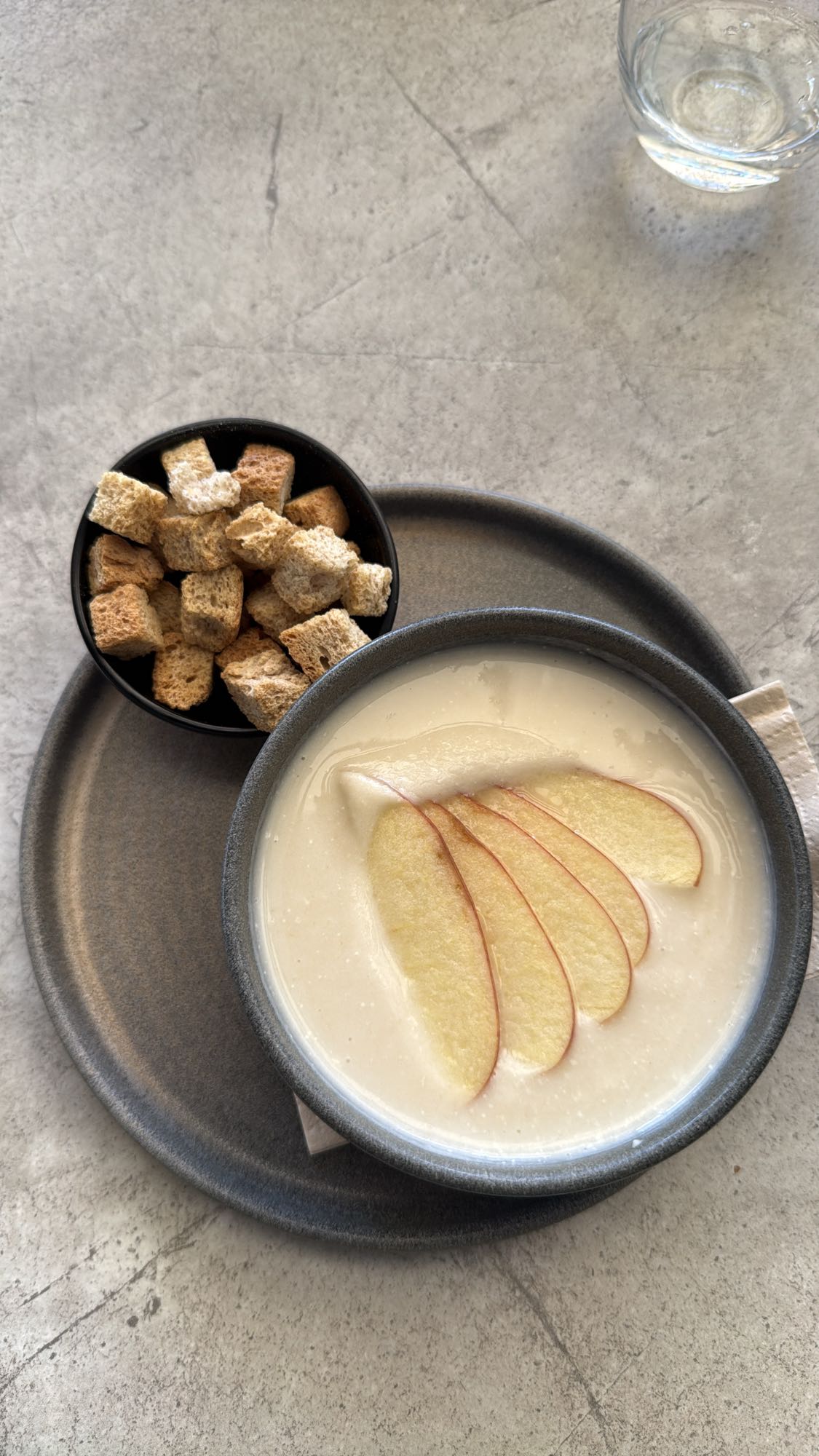 Celery and Apple Cream Soup with Croutons