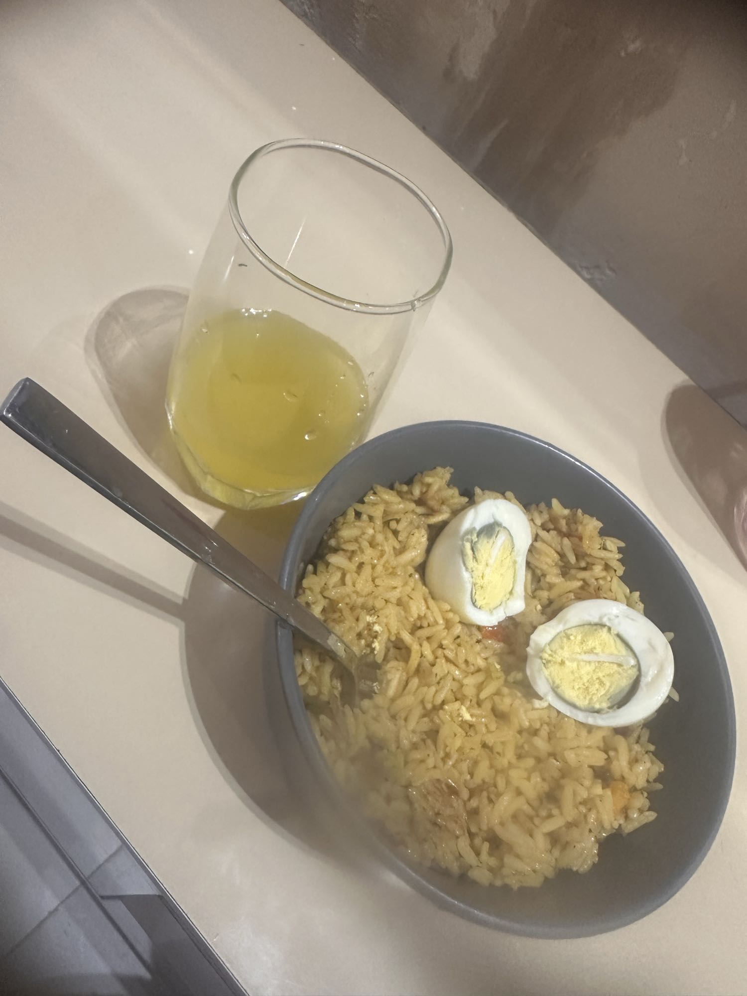 Spiced Rice, Egg, Carrot and Orange Juice