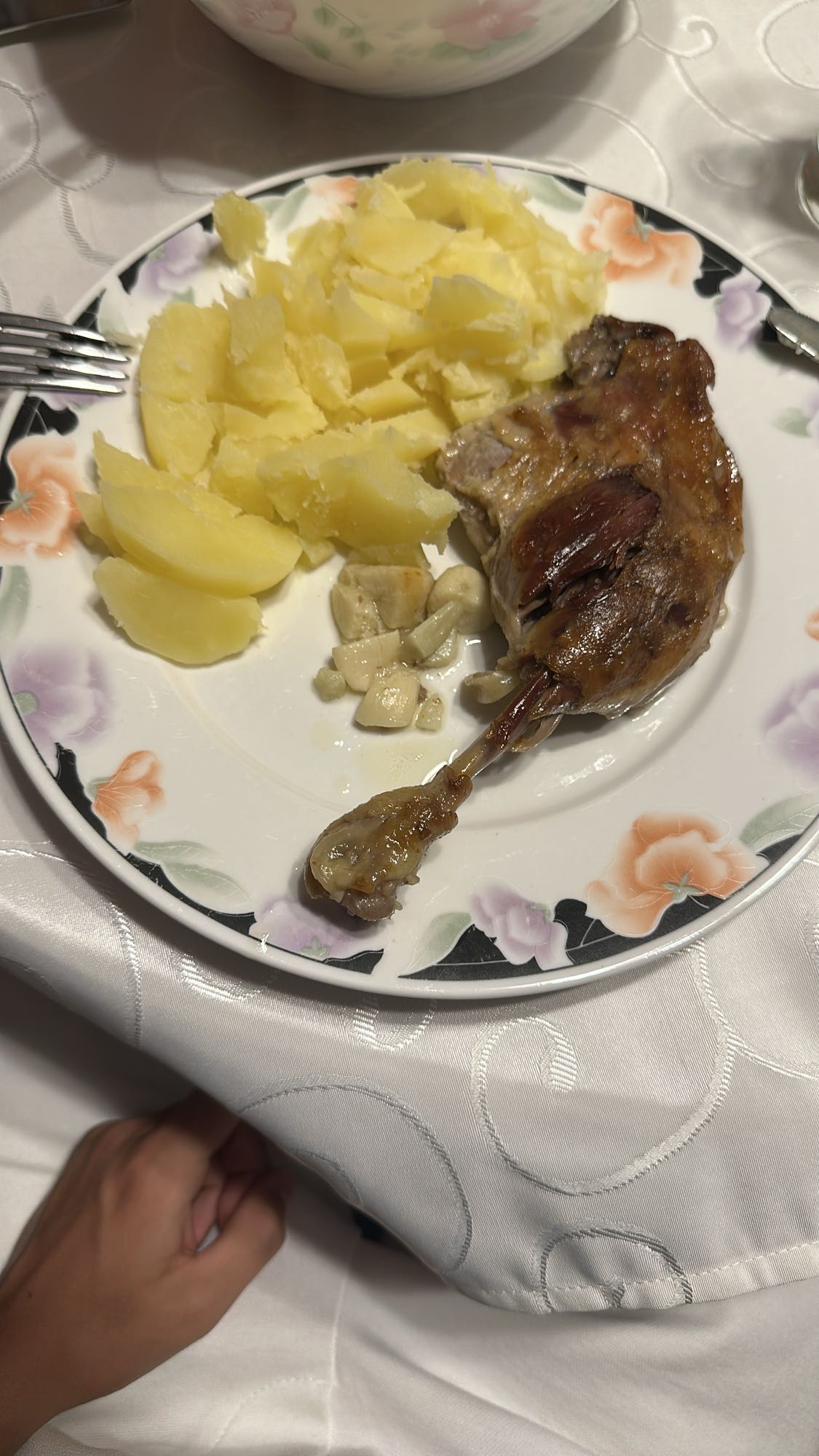 pato con patatas y arroz