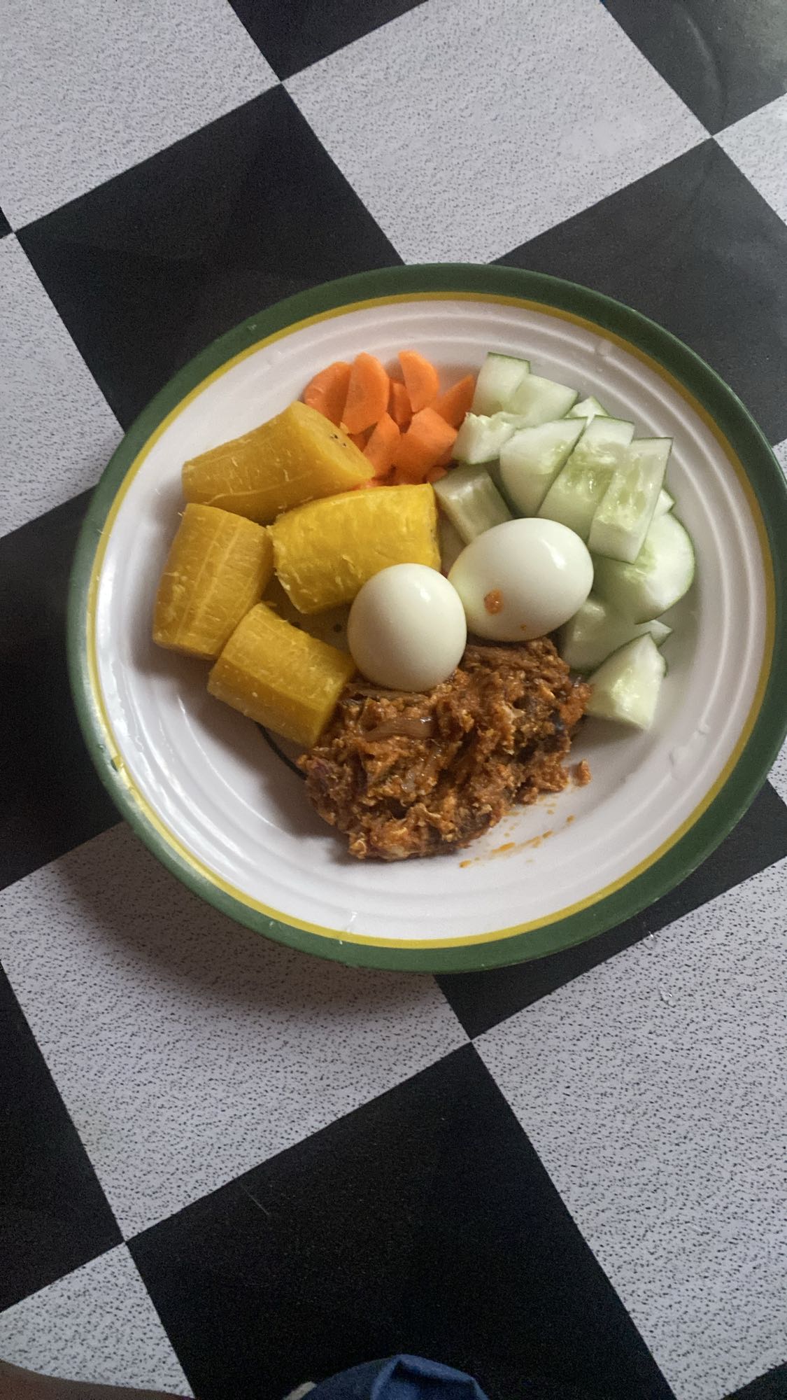 Eggs Yam and Fish