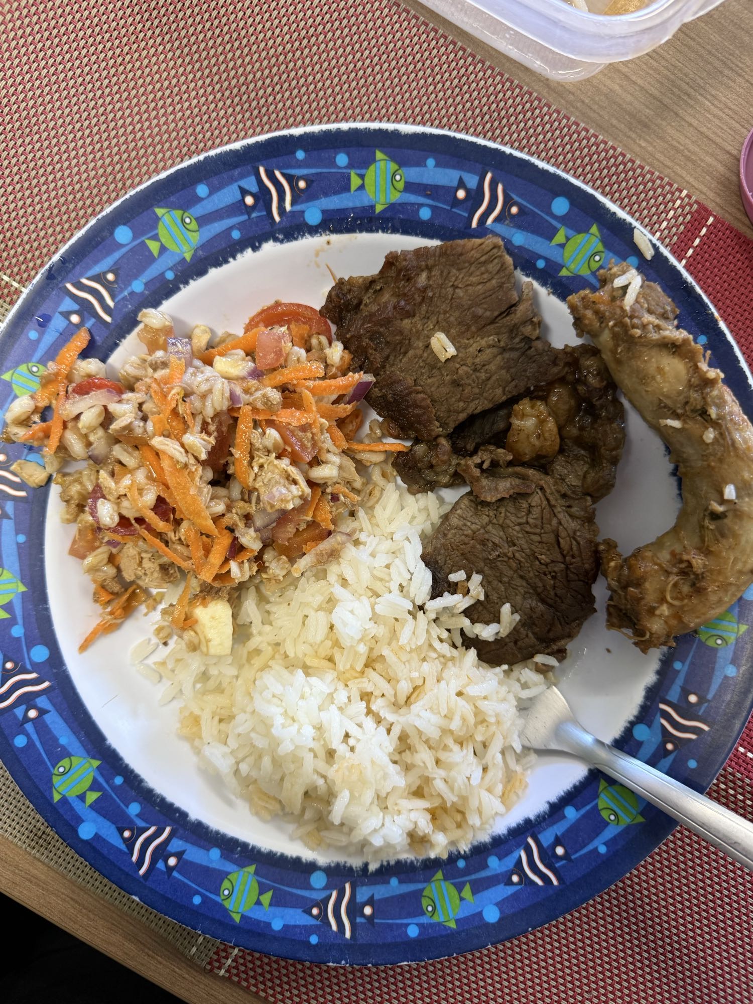 Arroz com carnes e salada