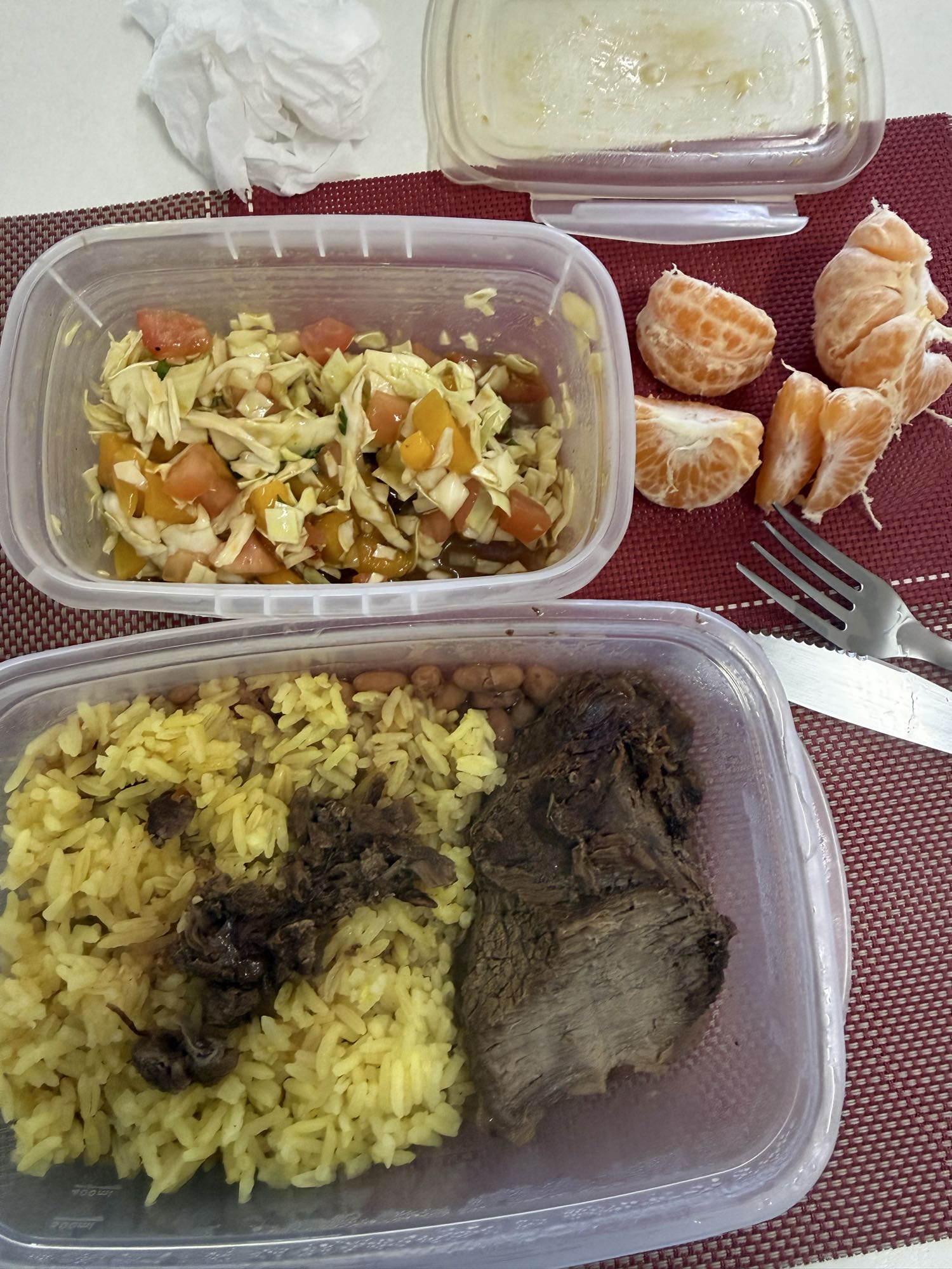 arroz com carne e salada