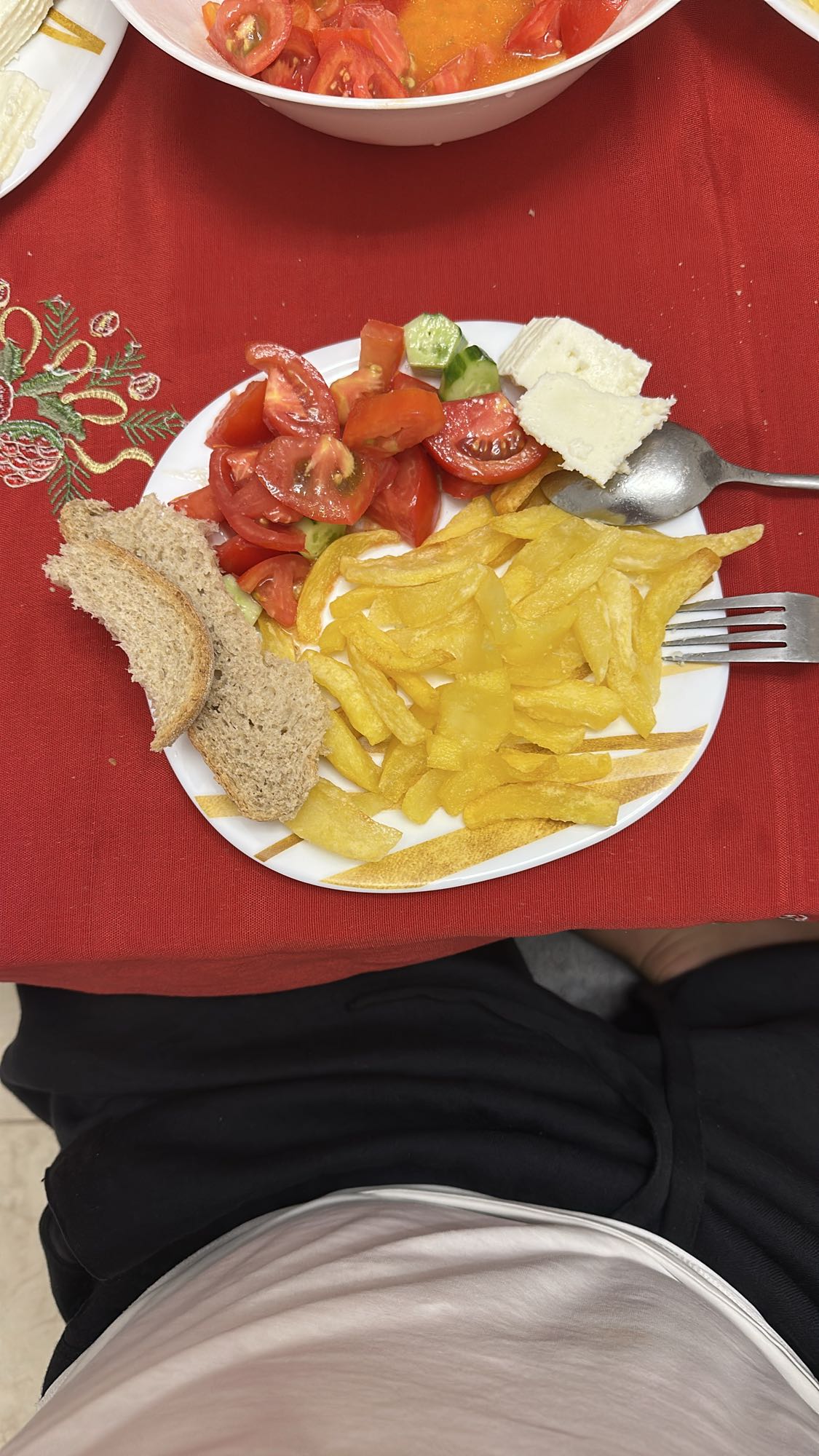 Fries Salad Bread Plate