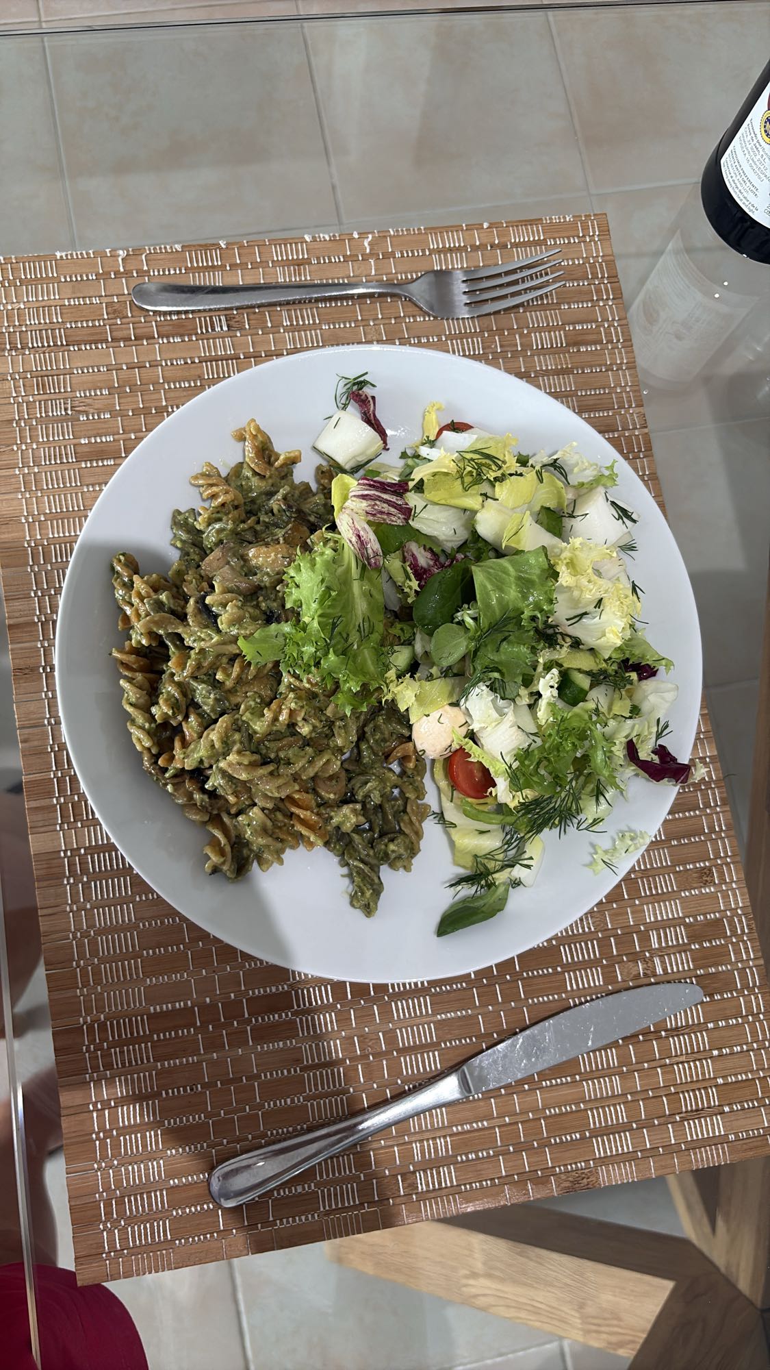 Pesto Pasta Salad Plate with Mushrooms