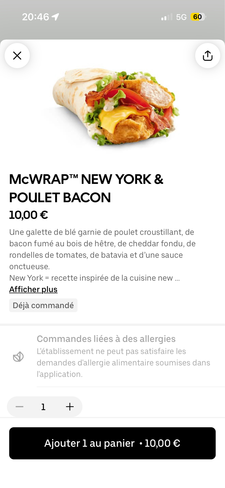 Wrap poulet bacon