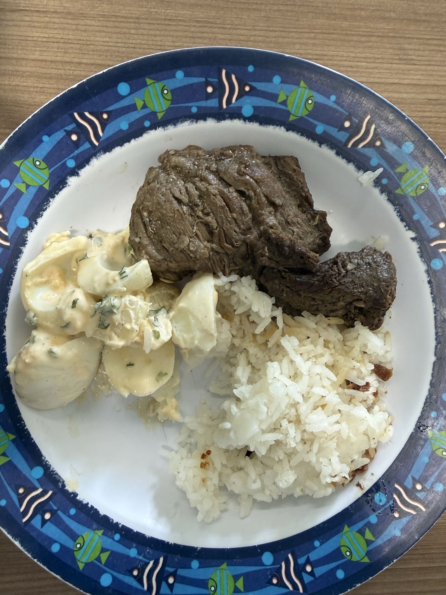 carne com arroz e salada