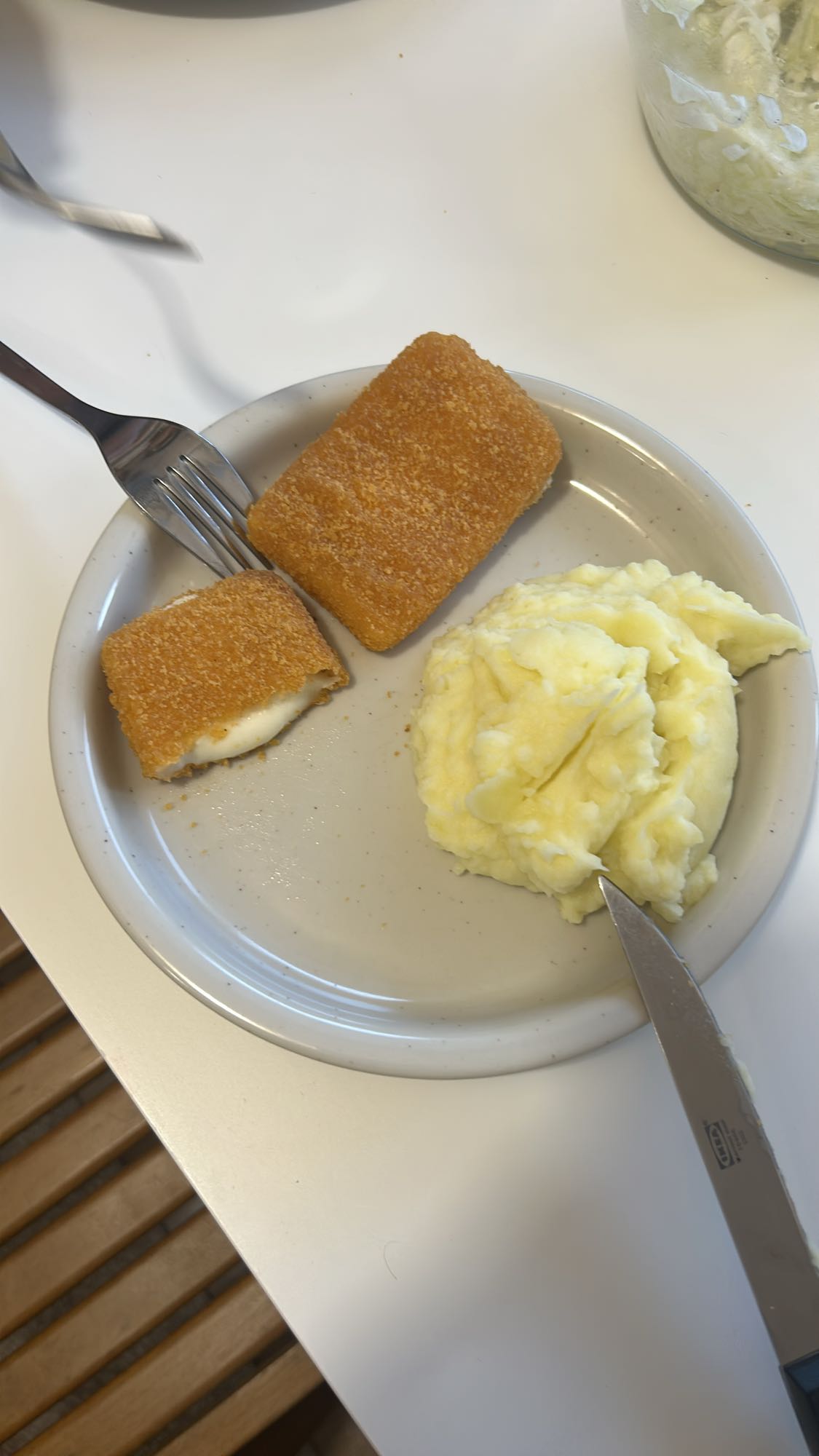 Air Fryer Breaded Cheese with Mashed Potatoes and Cabbage Salad