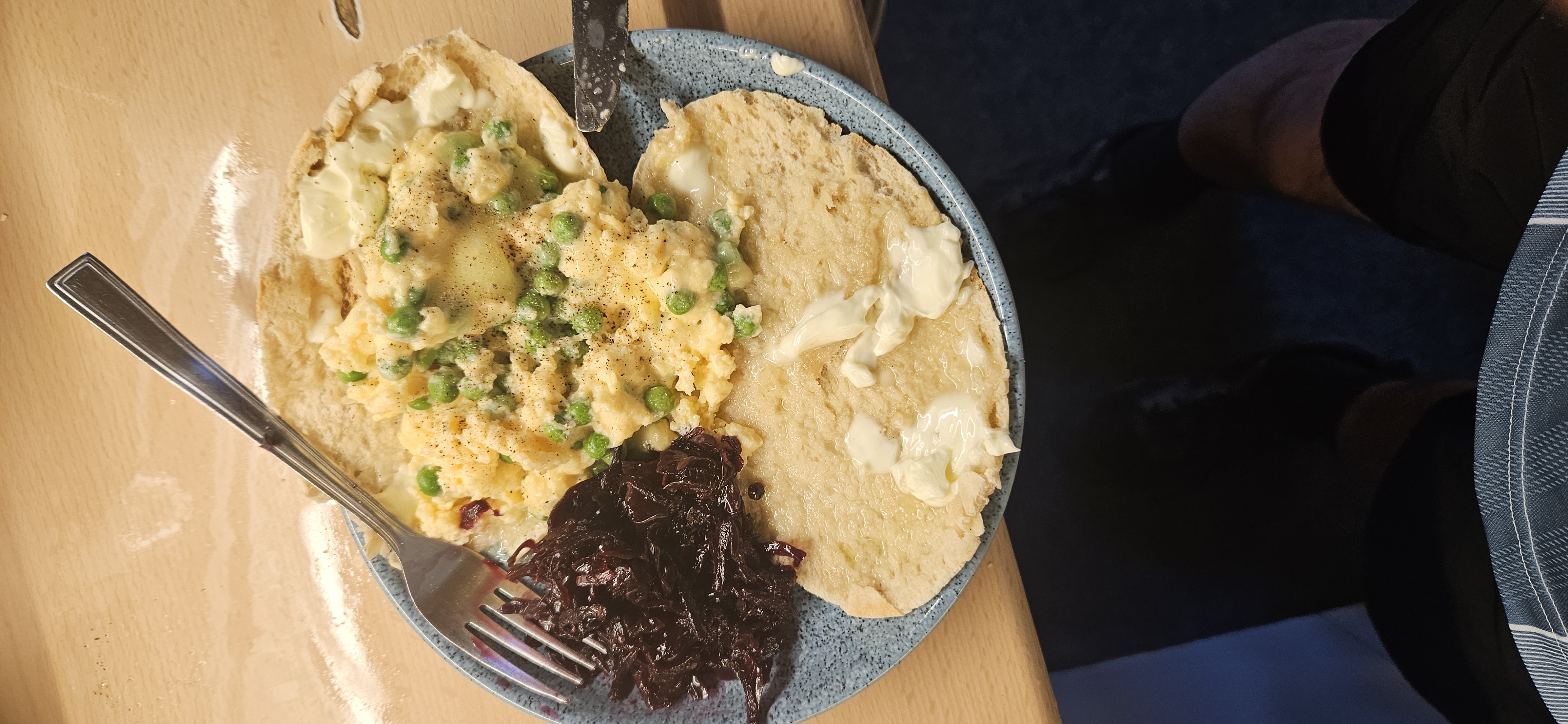 White pitta with scrambled eggs