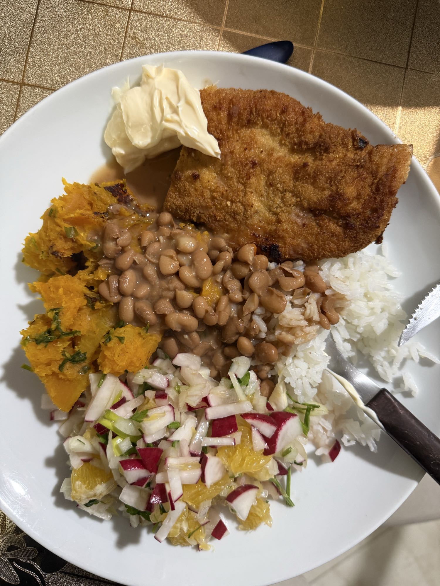 Prato com arroz e bife