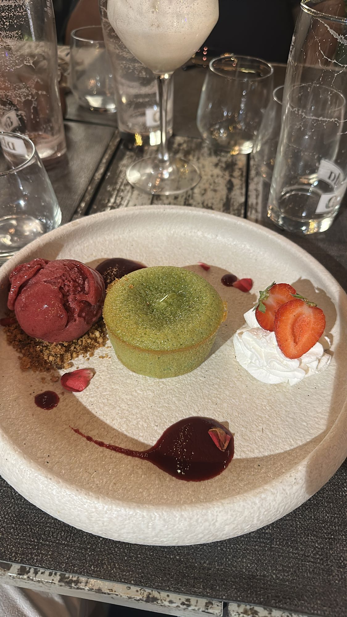 Fondant matcha et sorbet