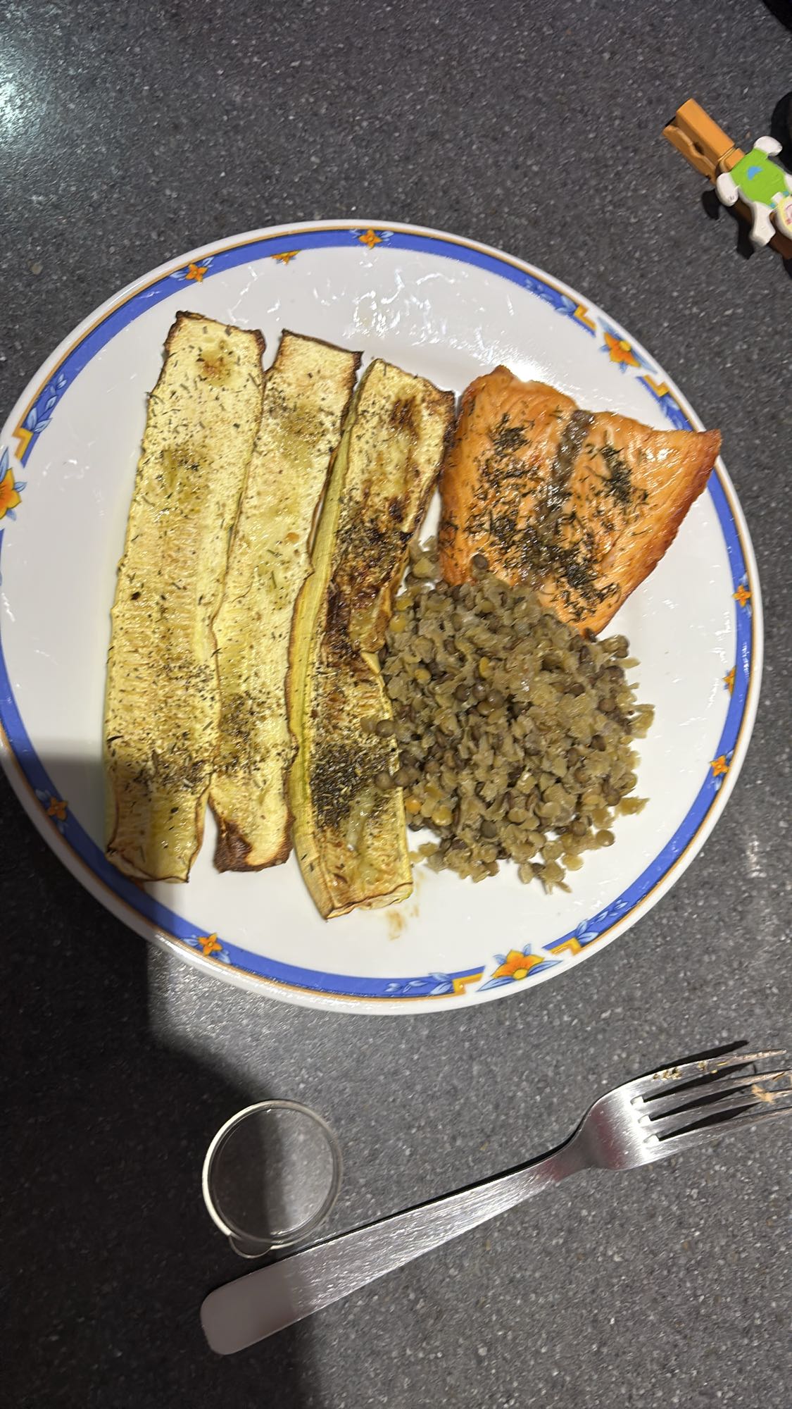 Saumon lentilles courgette
