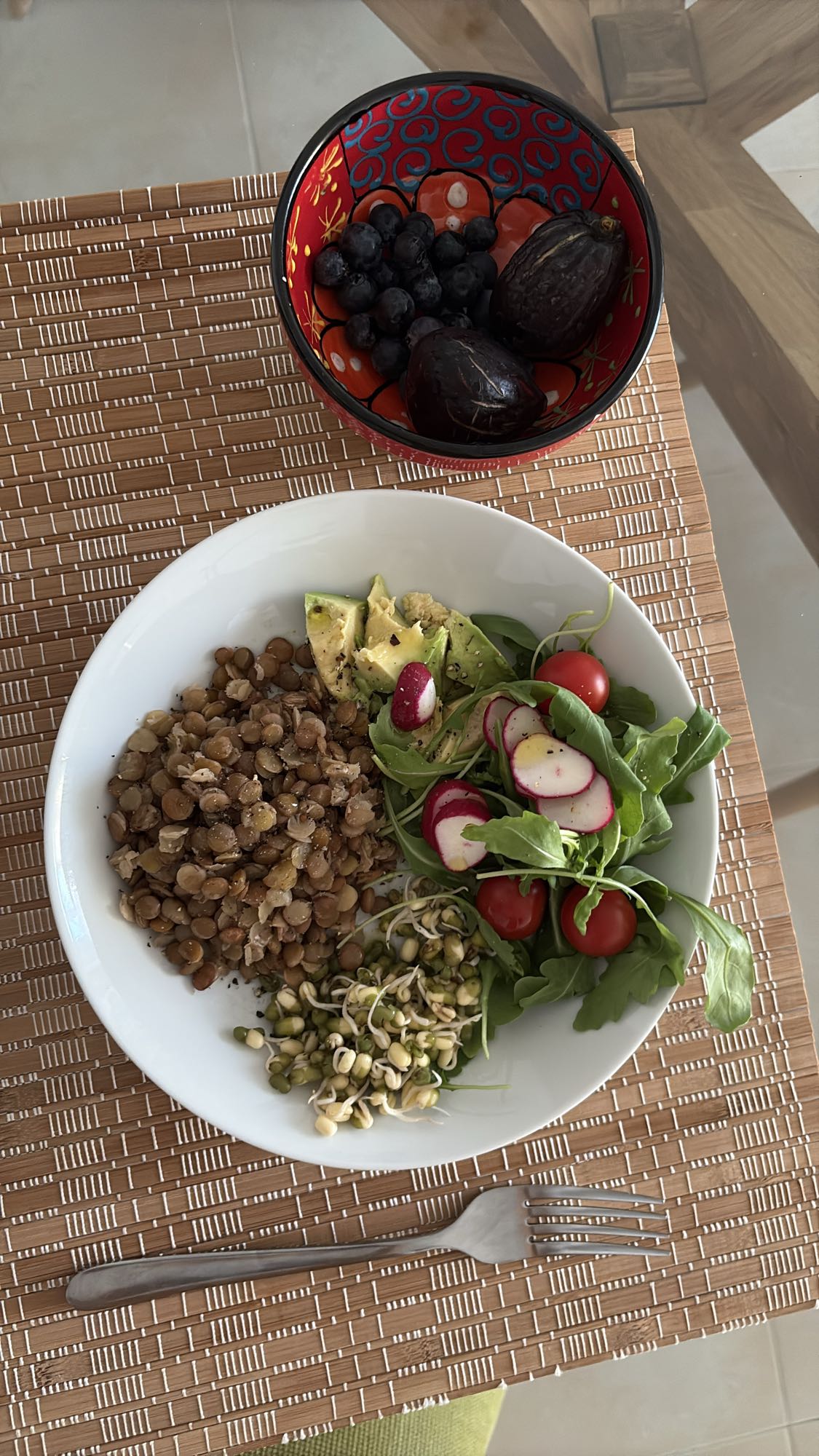 Lentil Avocado Fruit Bowl