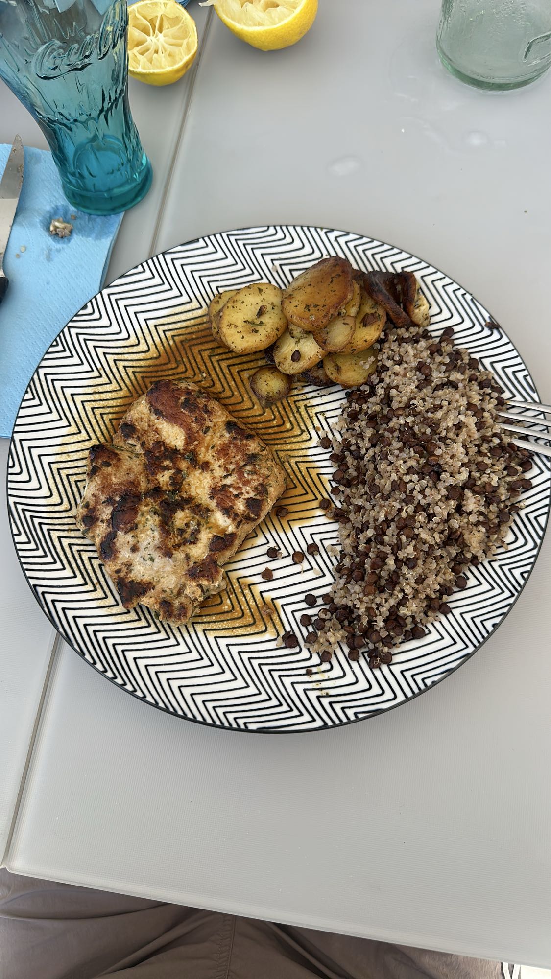 Porc quinoa lentilles