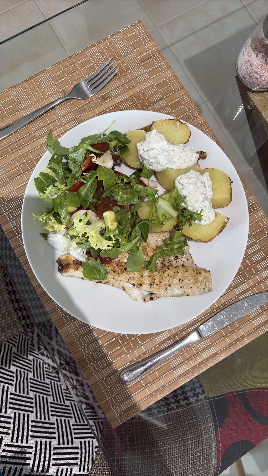 Sea Bass Baked Potato Salad