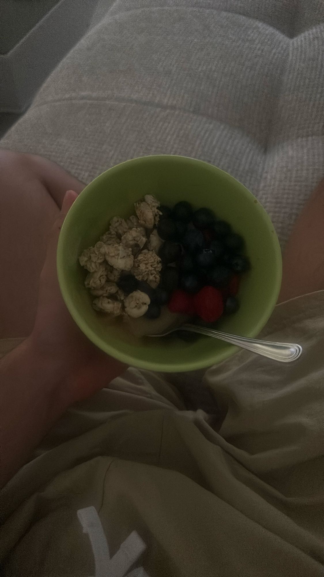 Bol de compote, granola et fruits rouges
