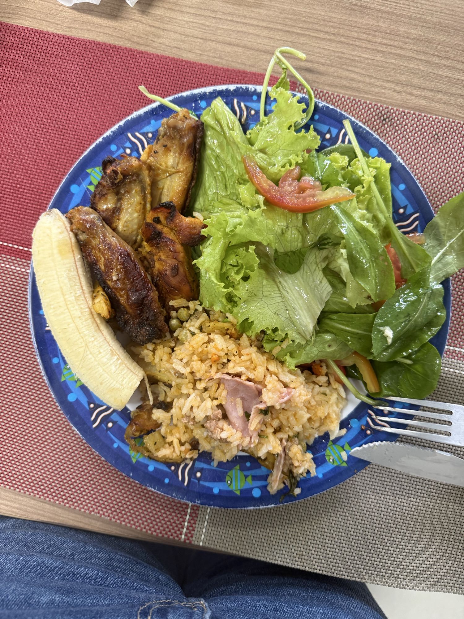 Frango com arroz e salada