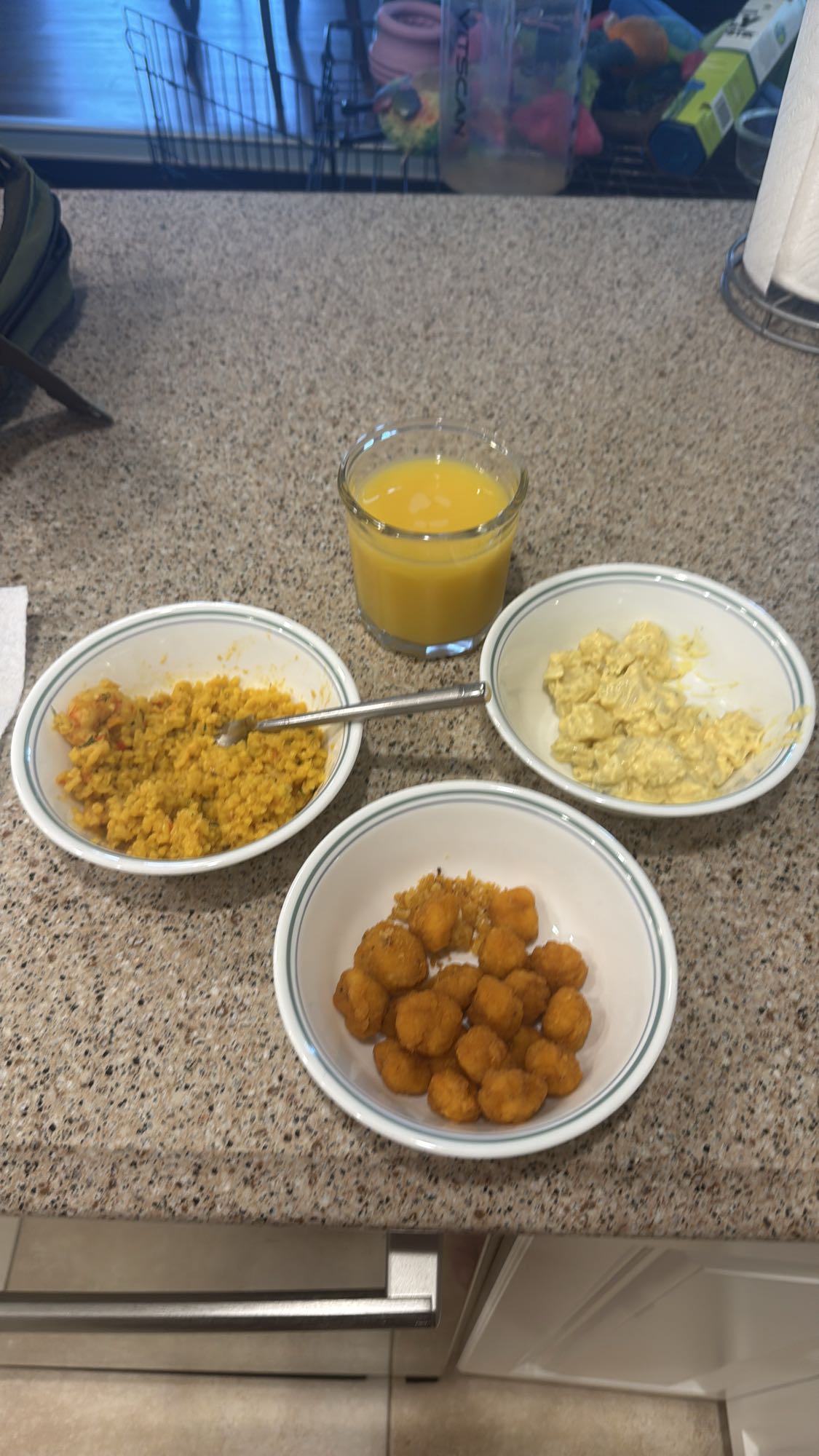 Paella Popcorn Chicken Potato Salad Juice