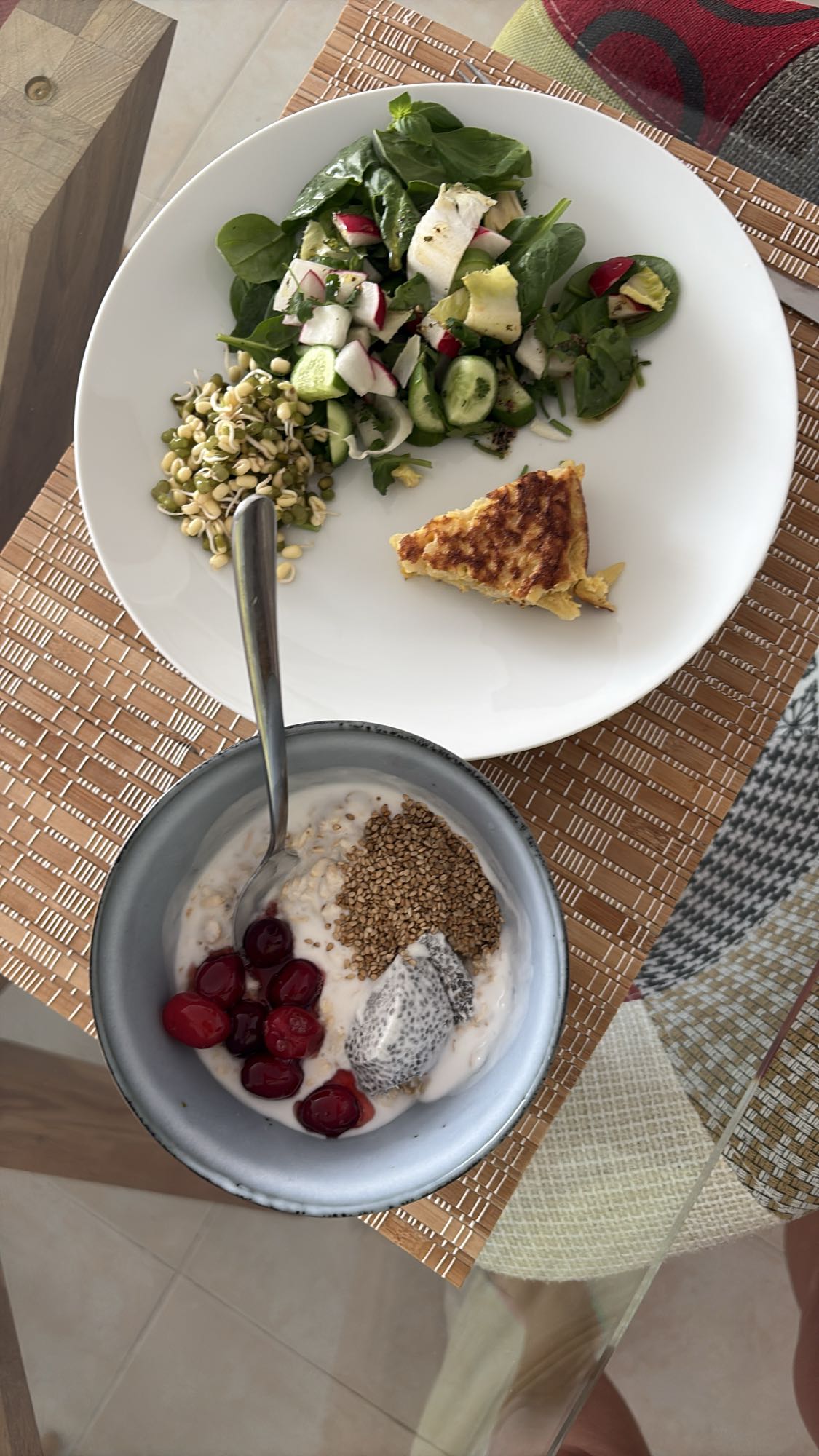 Salad Omelet Almond Milk Bowl