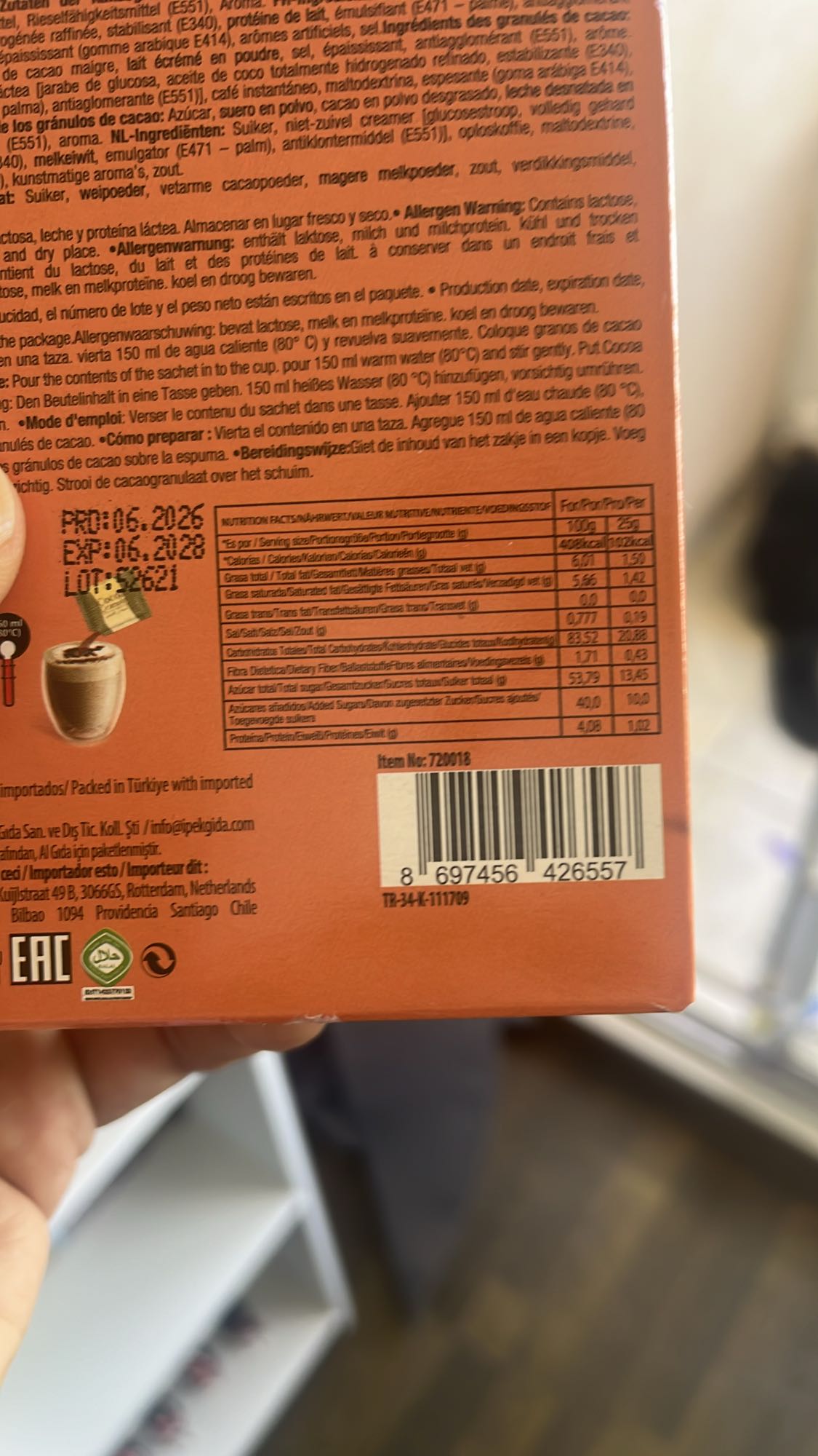 bebida de cacao instantánea