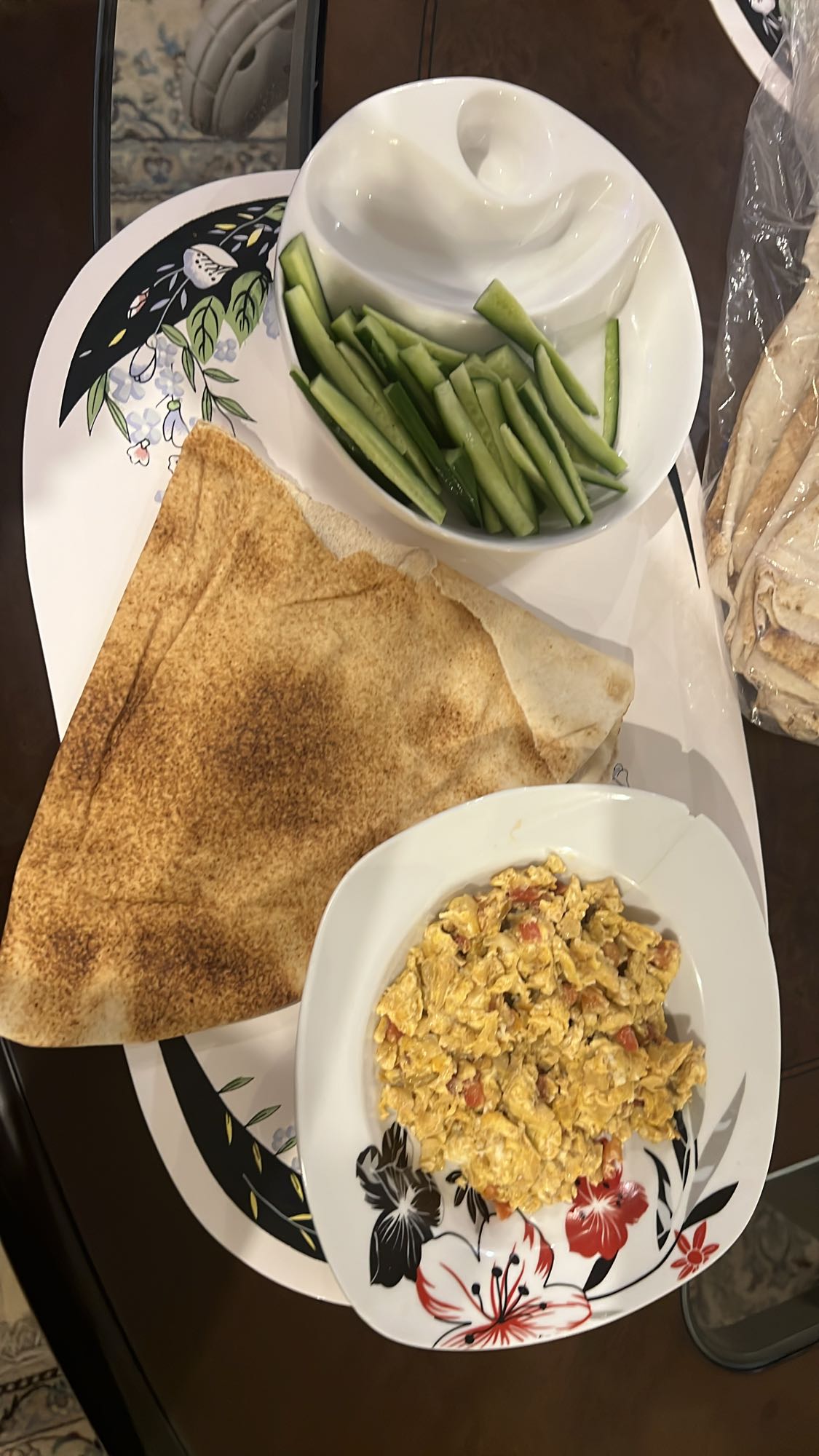 Eggs with Pita and Cucumber