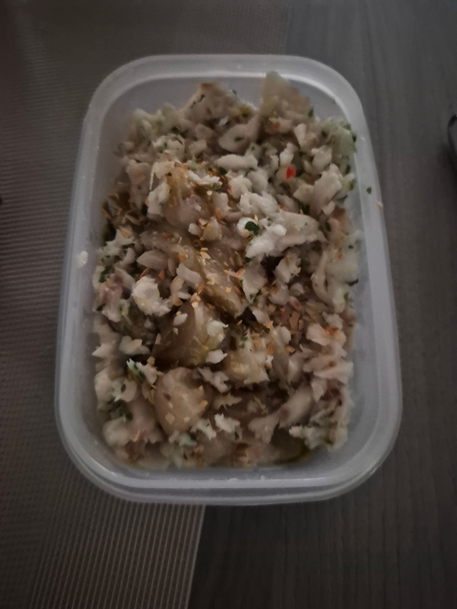 Riz au poisson, aubergine et endive cuite