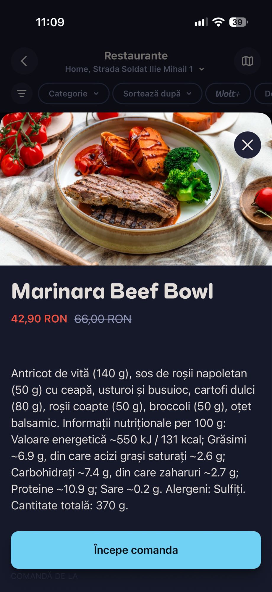 Bol cu vită marinara