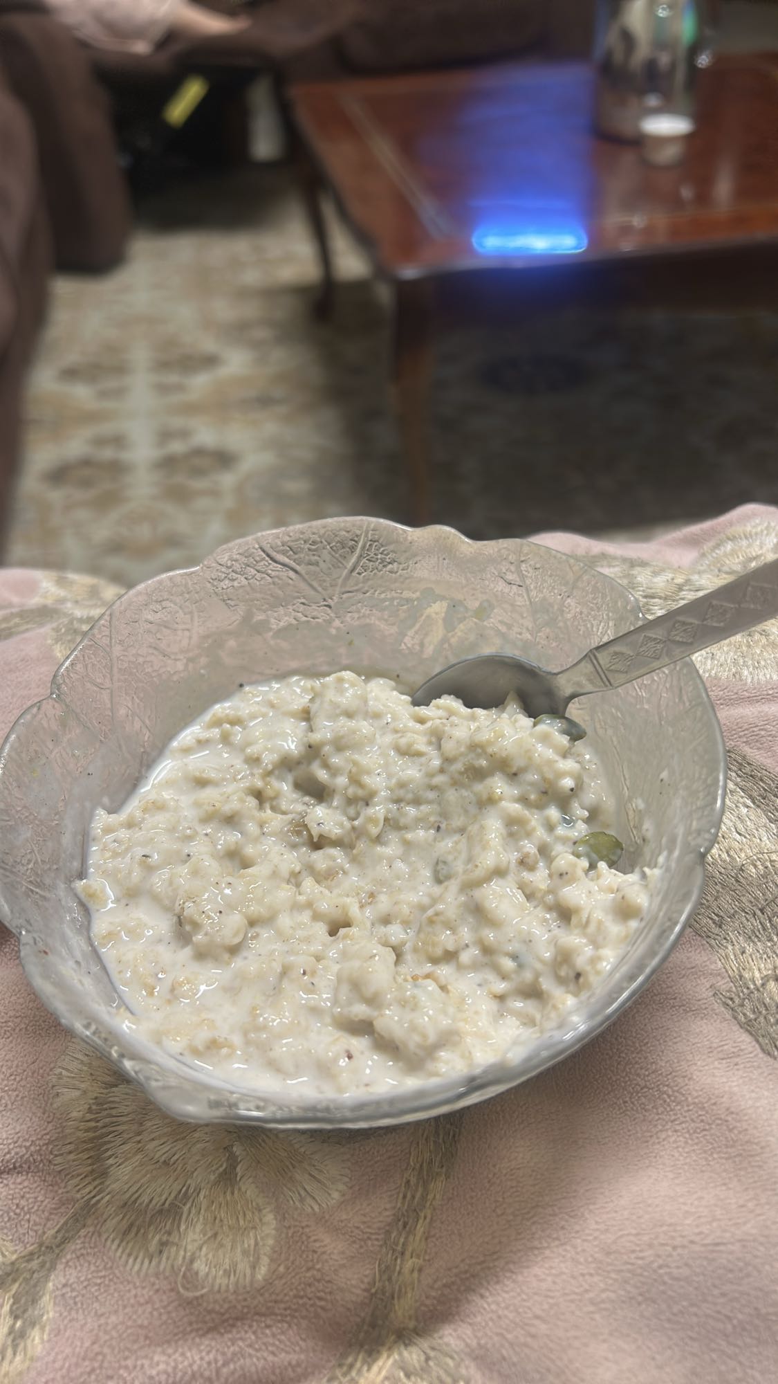 Creamy Oatmeal Bowl with Oat Milk, Raisins, Pumpkin Seeds, and Honey
