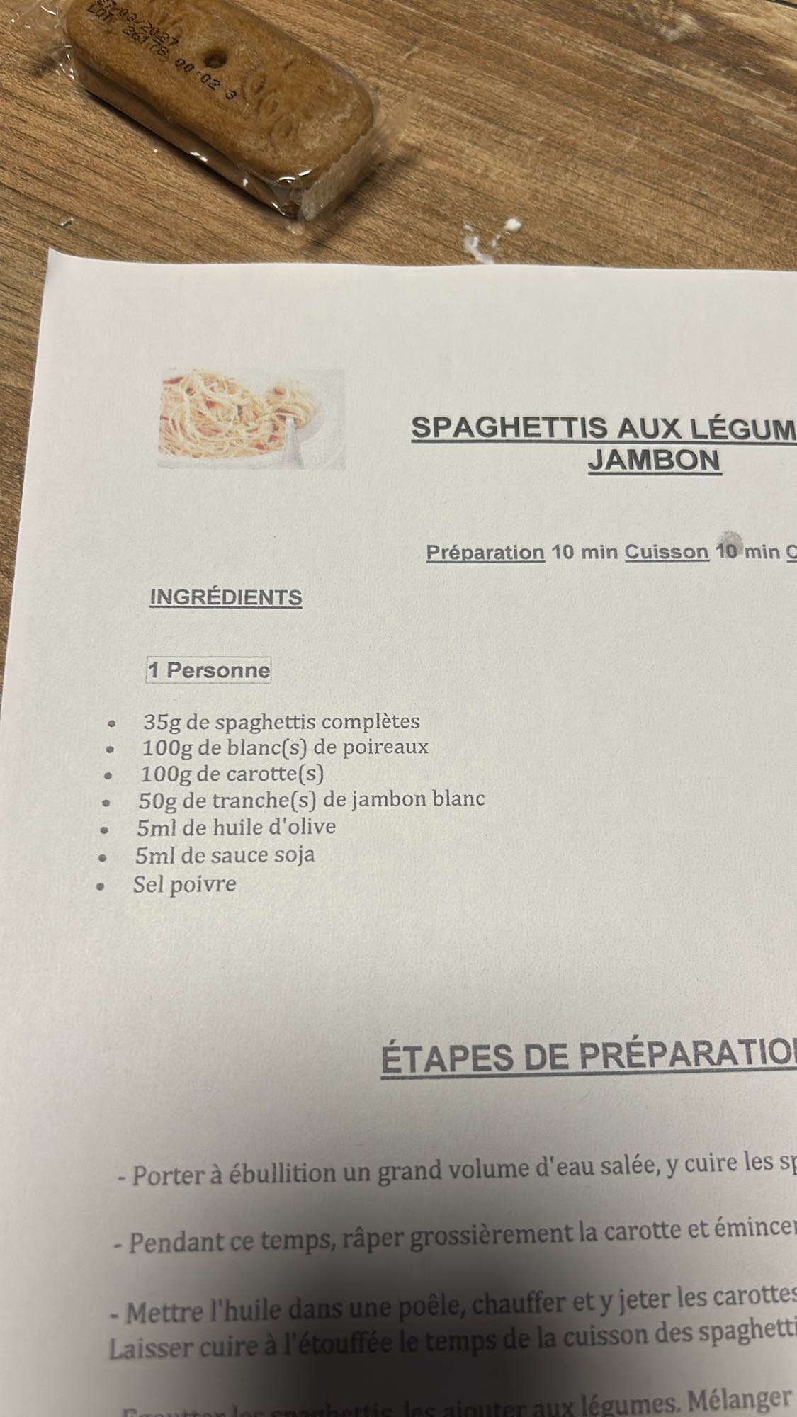 Spaghettis légumes jambon