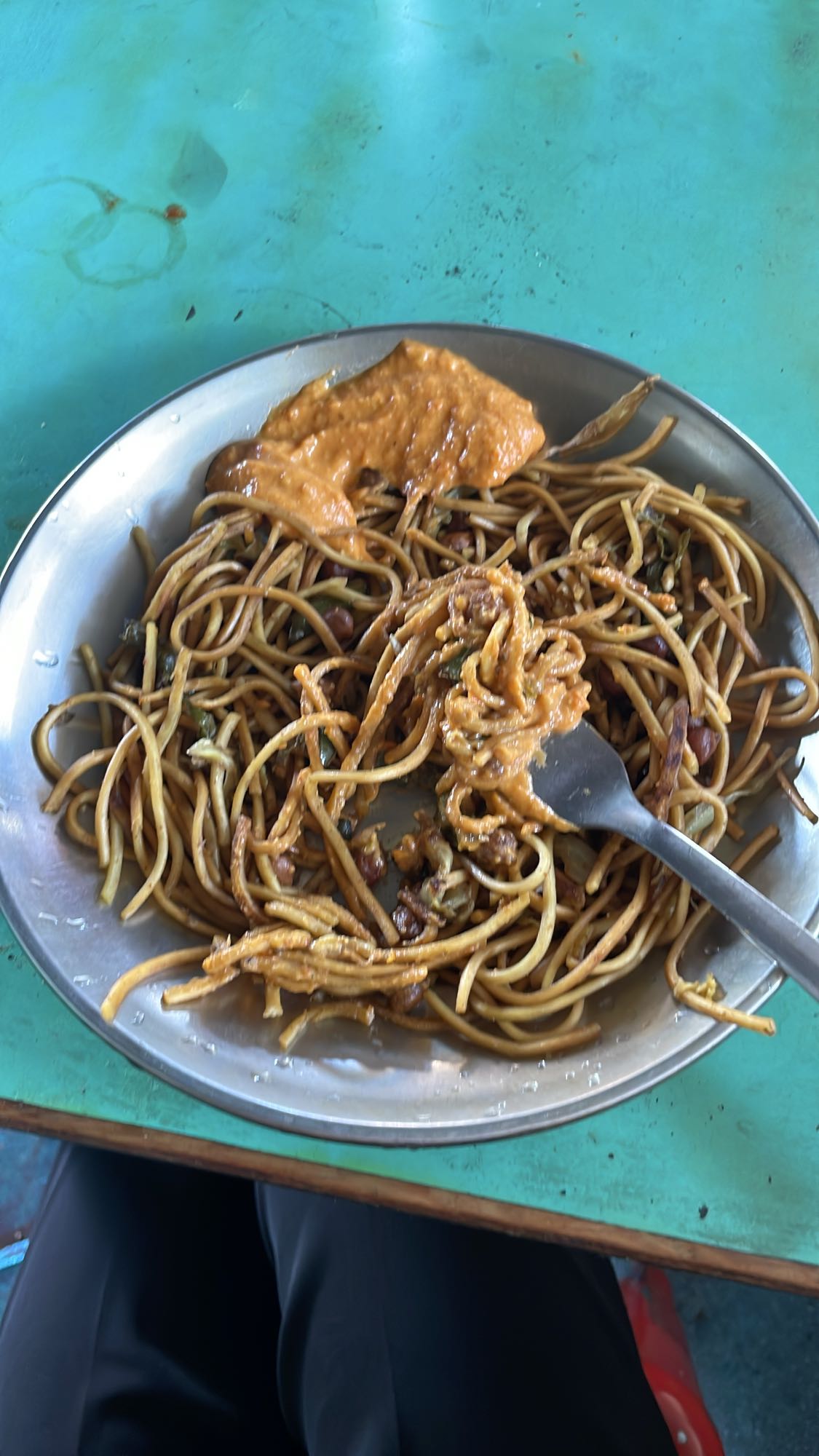 Fried Noodles with Peanuts and Leafy Vegetables