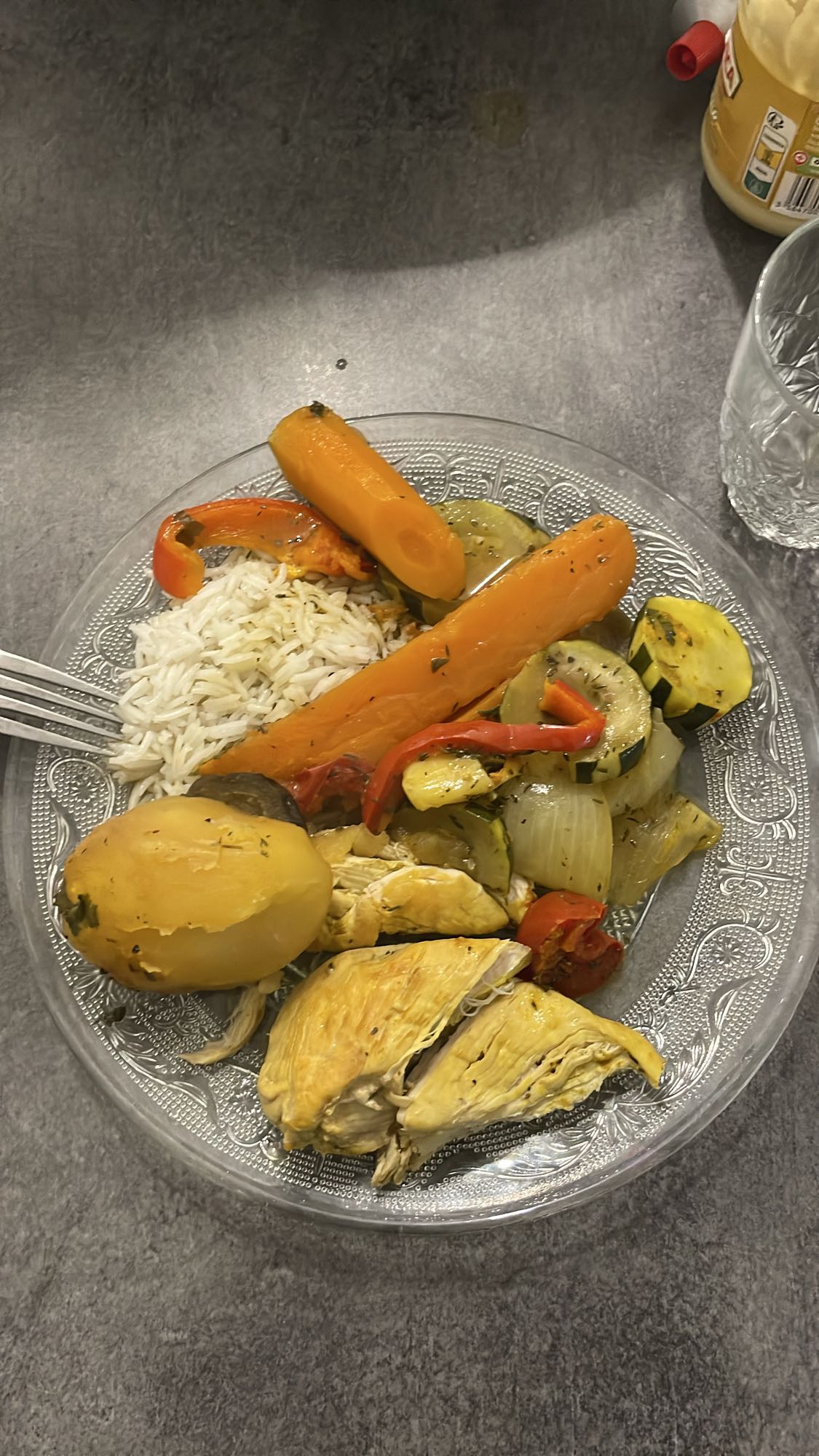 Poulet riz et légumes
