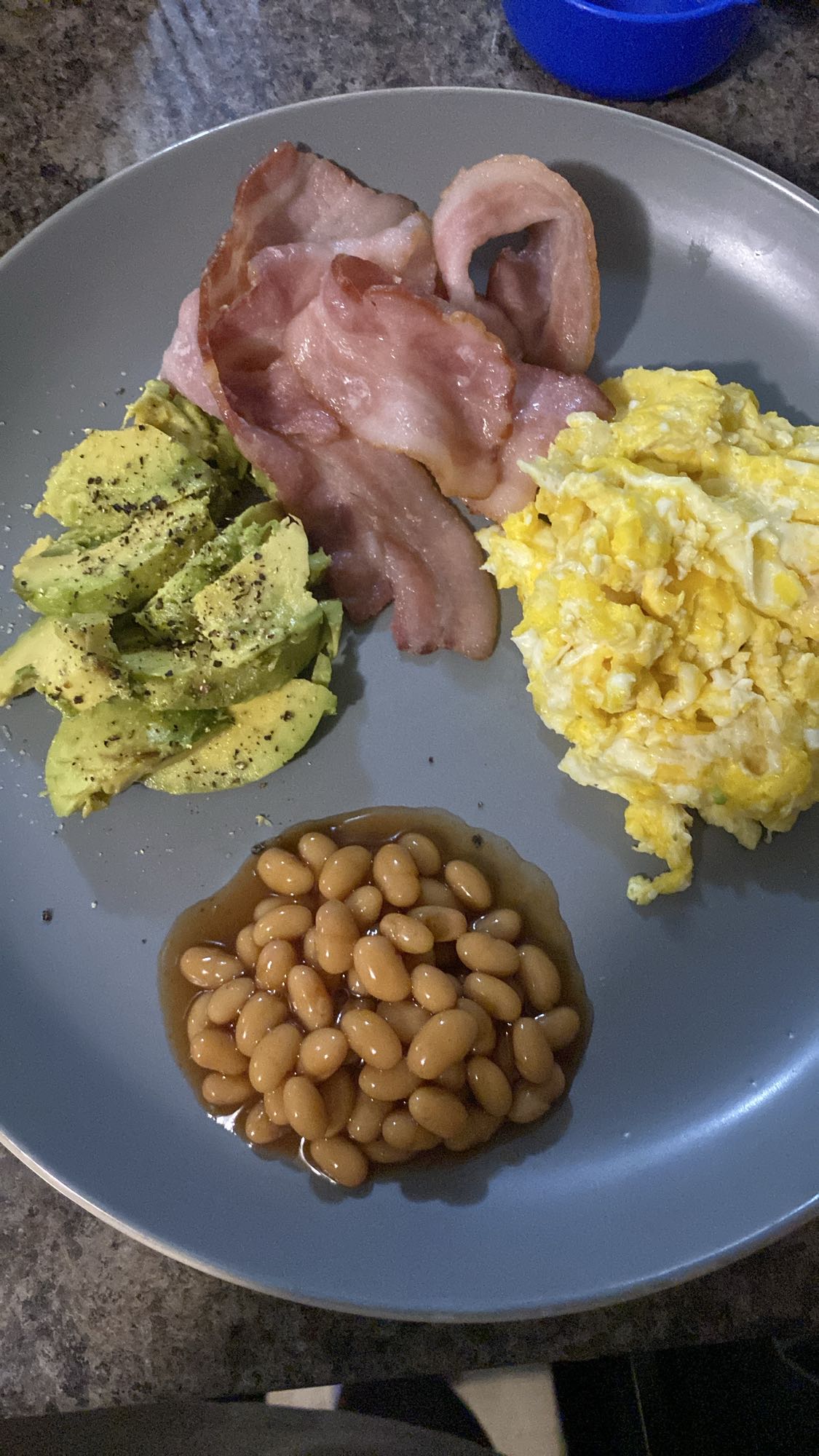 Bacon Eggs Avocado Beans