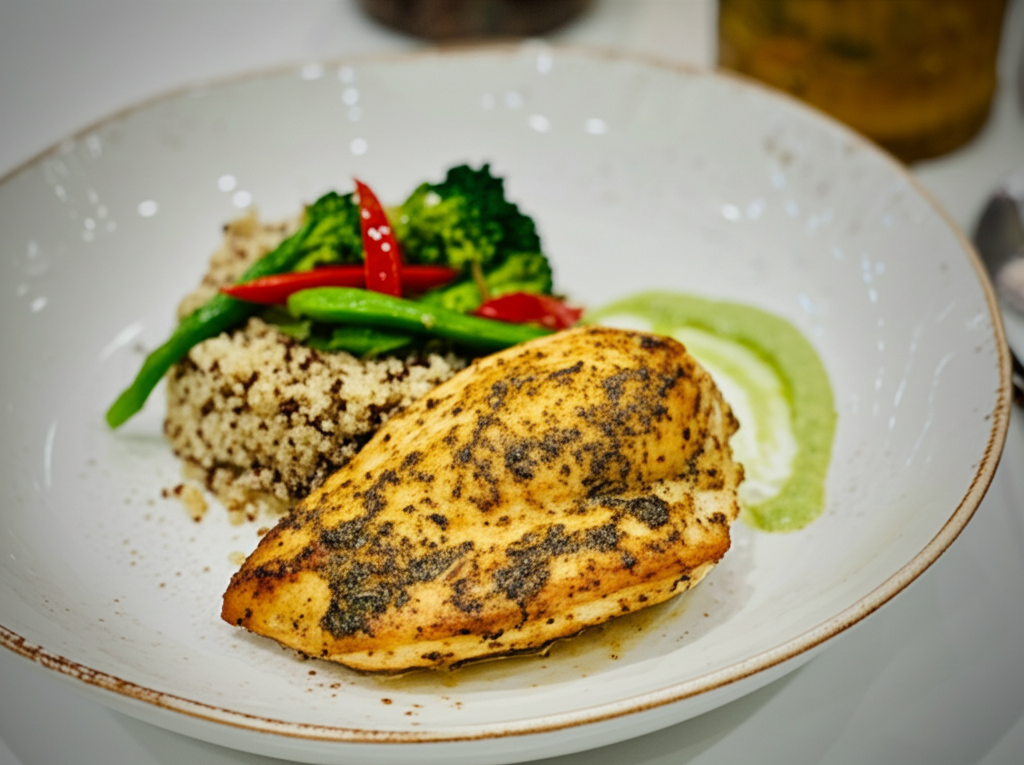 Poulet aux Herbes Citronnées Grillé avec Quinoa et Légumes Vapeur