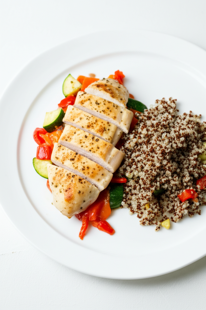 Gegrillte Hähnchenbrust mit Quinoa und geröstetem Gemüse