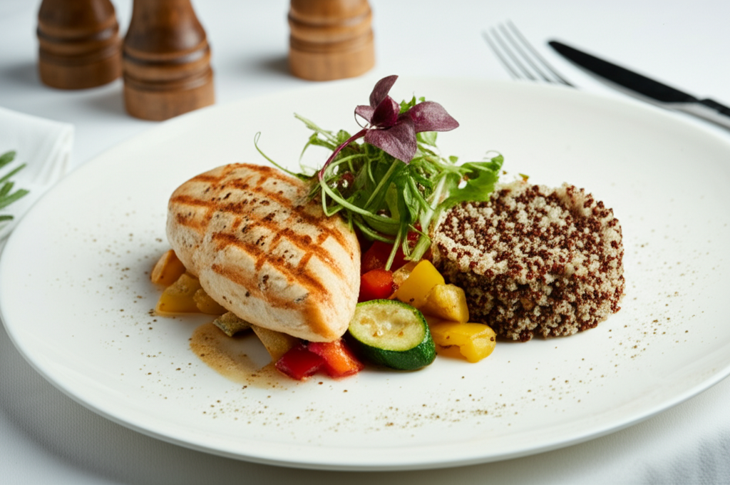 Gegrilltes Hähnchen mit Quinoa und gebratenem Gemüse