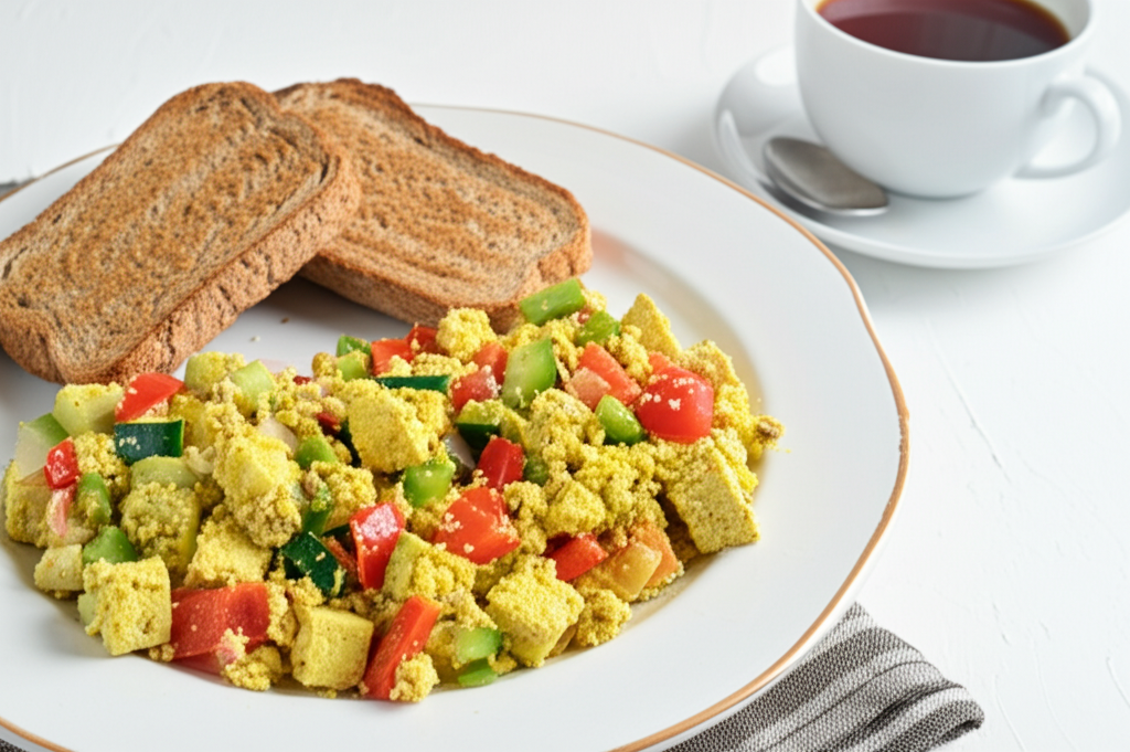 Revuelto de Tofu con Verduras y Tostadas Integrales