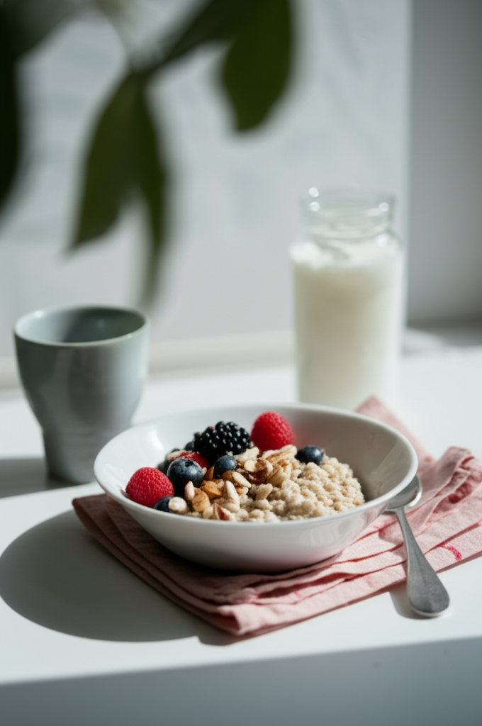 Havregrynsgröt med bär och nötter