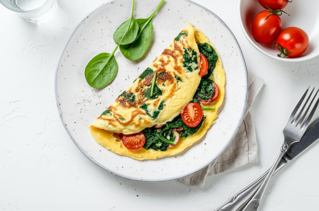 Omelette Leggera con Spinaci e Pomodori